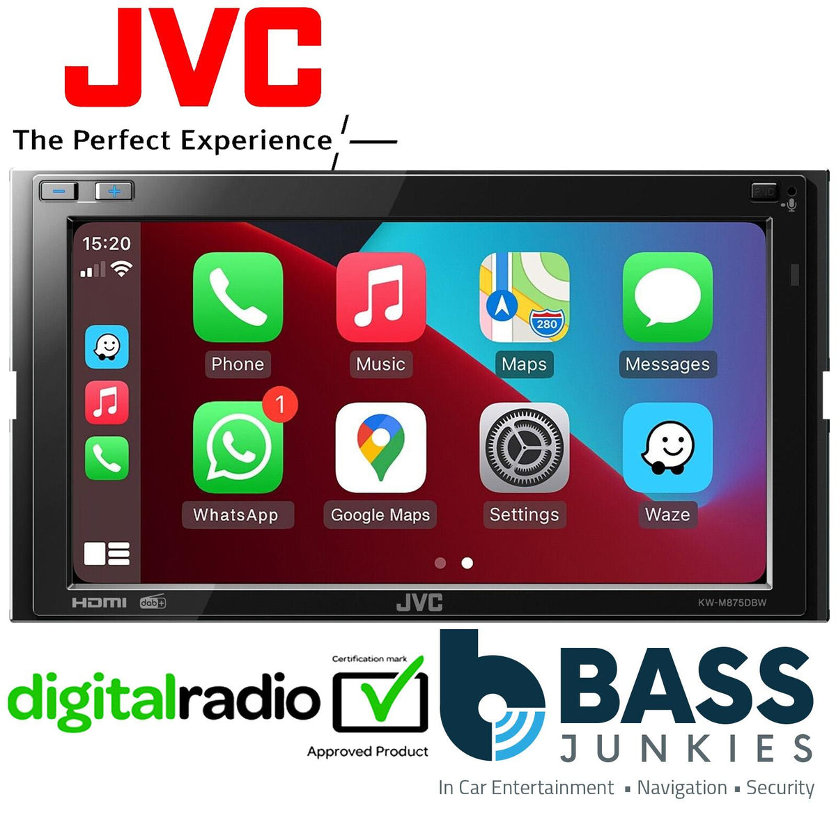 JVC KW-M875DBW Digital Media Receiver USB BT Apple CarPlay Android Auto + Aerial
