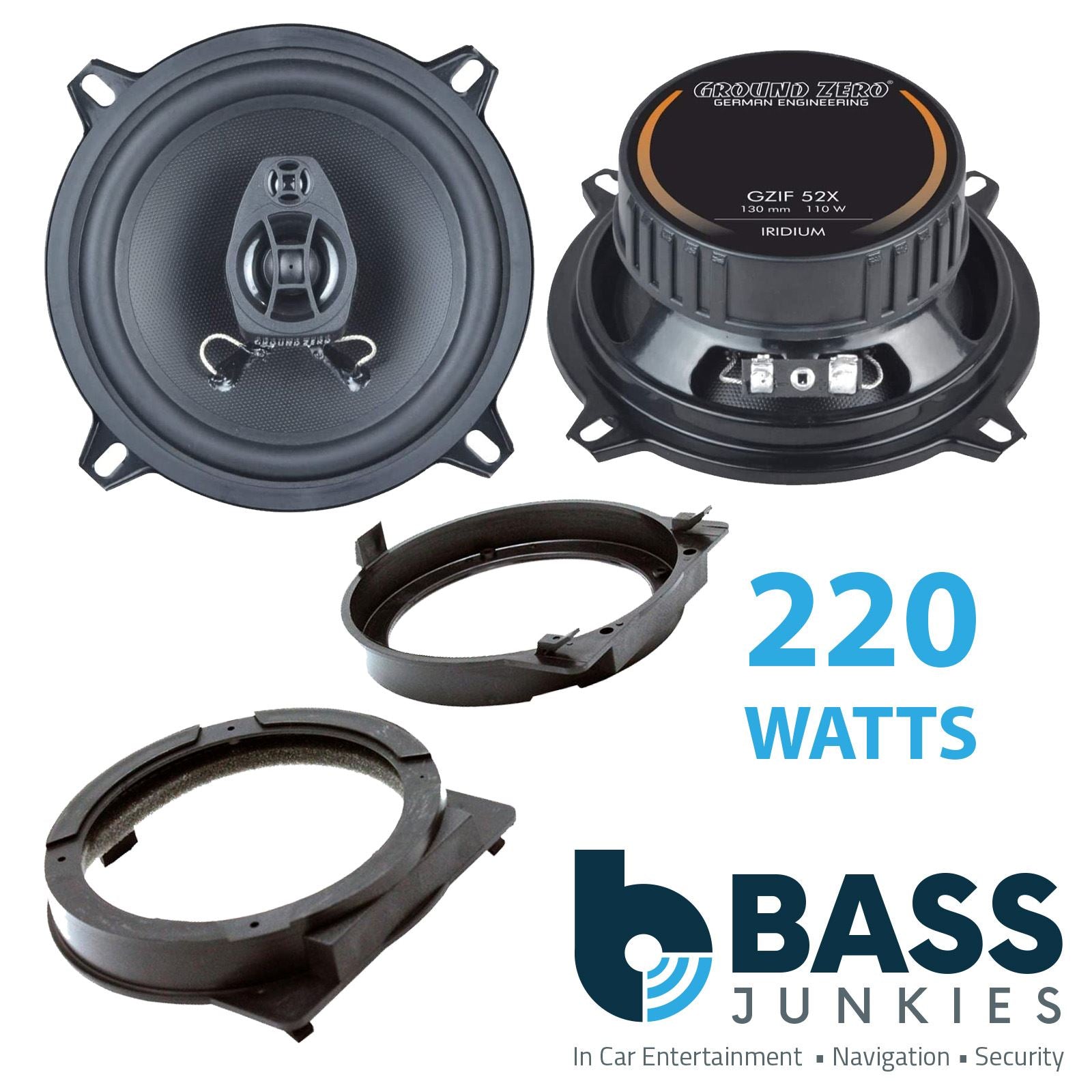 Ground Zero 2-Way 130mm/13cm/5.25" Car Coaxial Speakers (Pair Max 220 Watts) Fits Honda Jazz <-2008