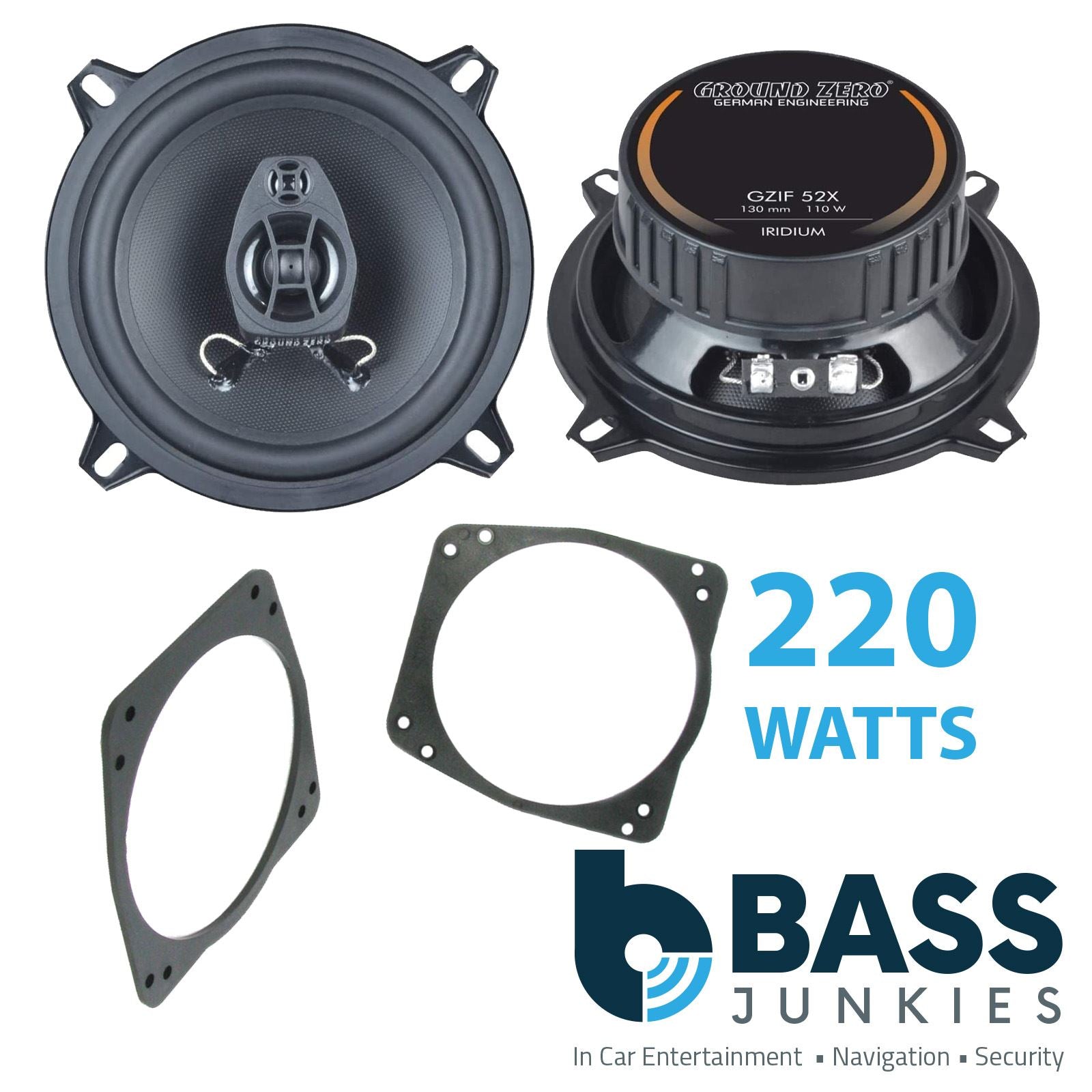 Ground Zero 2-Way 130mm/13cm/5.25" Car Coaxial Speakers (Pair Max 220 Watts) Fits Ford Fiesta 1989-01