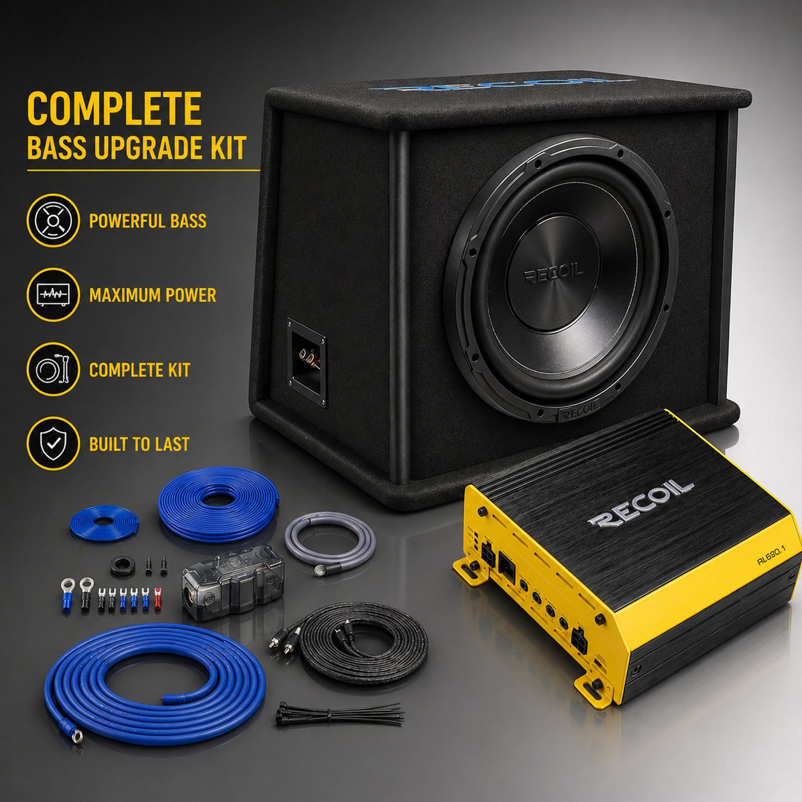 Recoil RS10 Kit - 10" 500W Subwoofer + RL680.1 680W Monoblock Amplifier Amp Kit