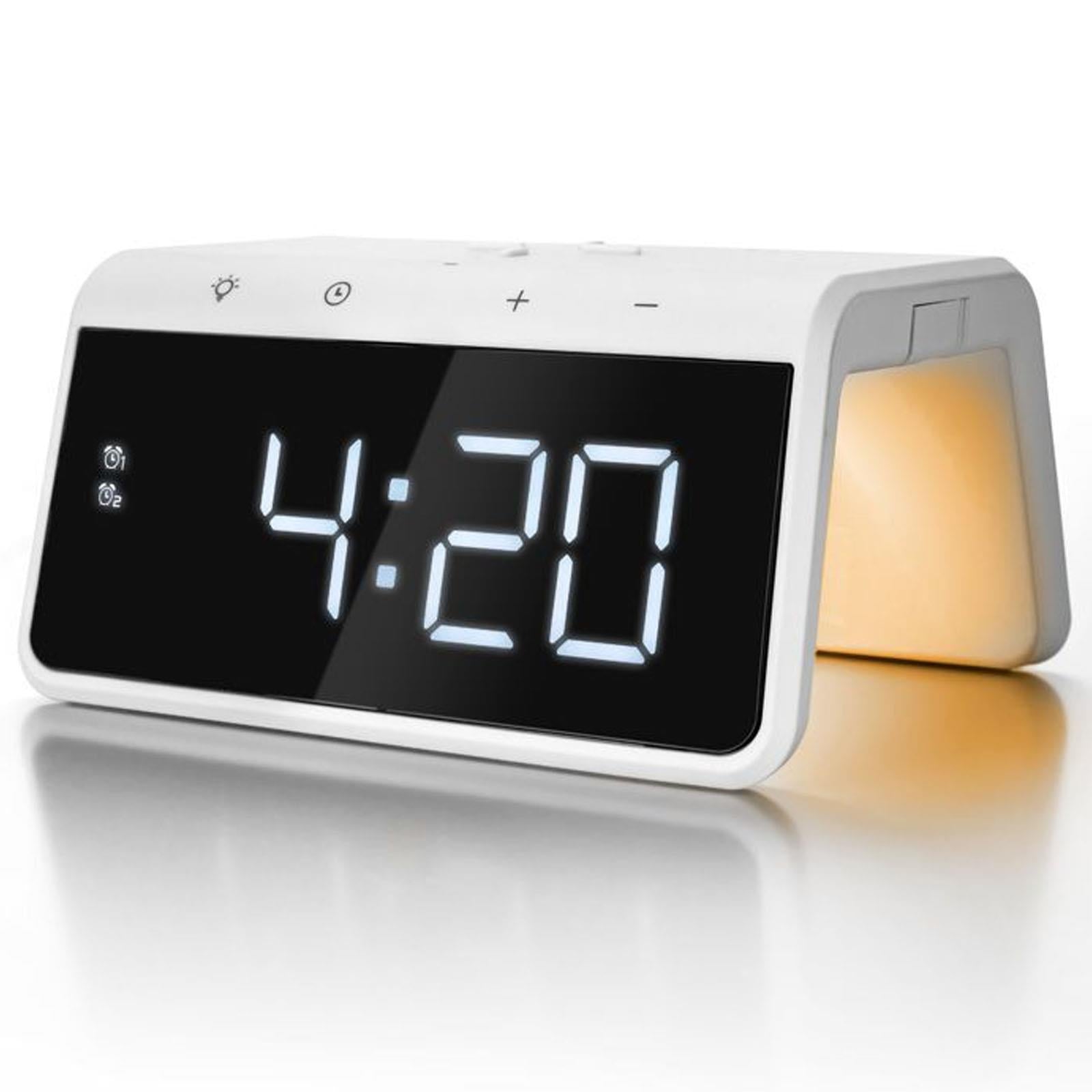 Caliber HCG019QI/W - Alarm Clock with Qi Wireless Charging Pad USB Charging Night Light