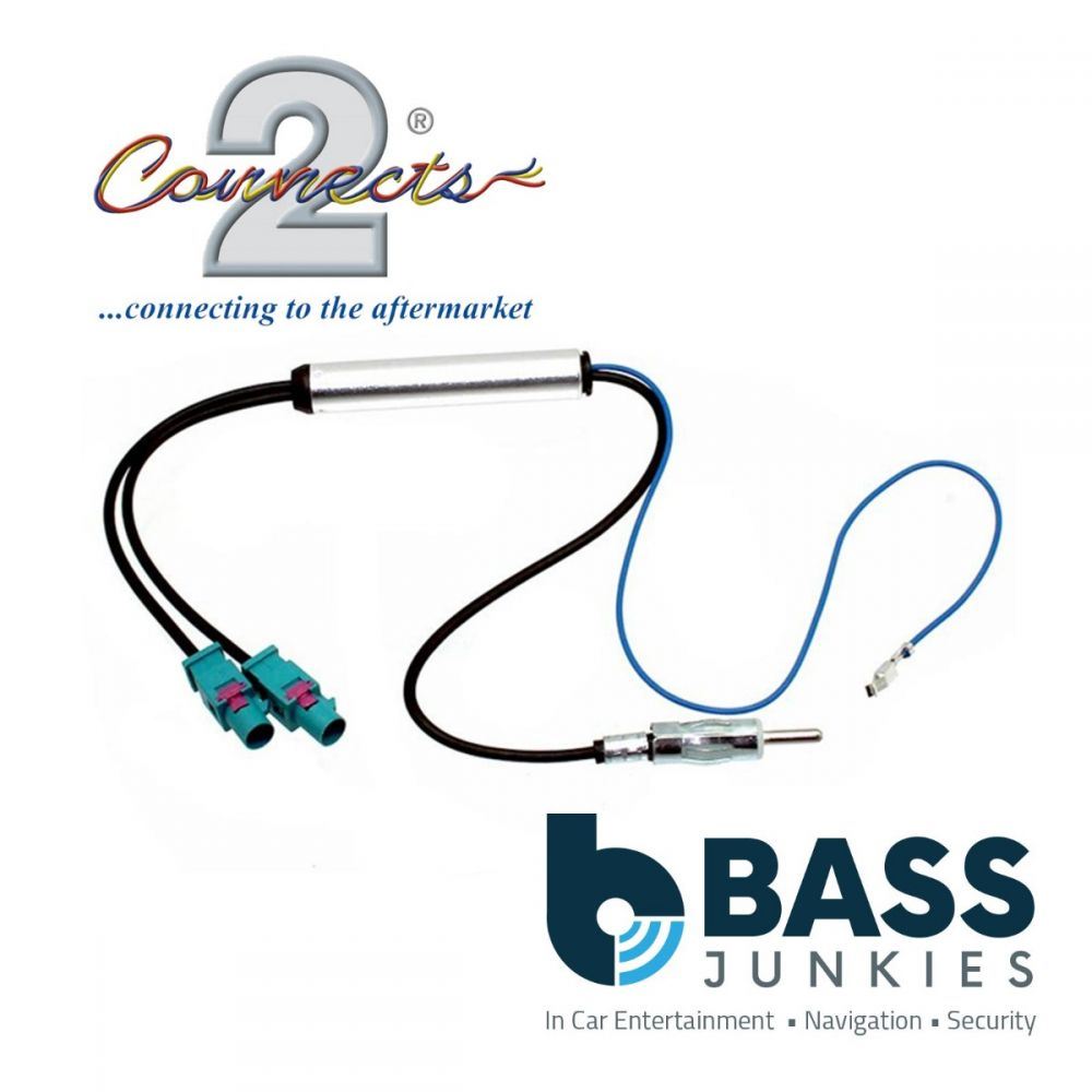 Connects2 CT27AA25 Twin FAKRA To DIN AM/FM Car Stereo Radio Amplified Aerial Adapter
