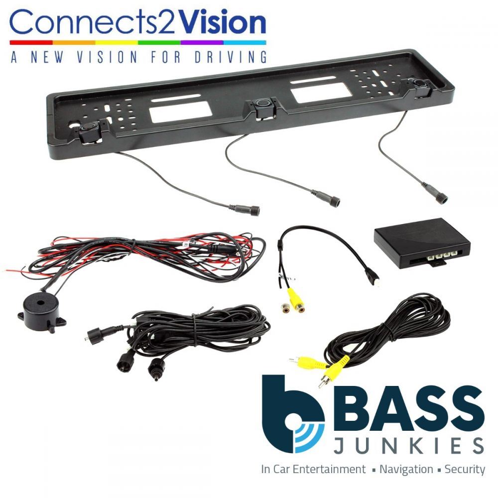Connects2 Vision NUMBERPLATE-PS - Universal Car Van Rear Reversing Reverse Parking 3 Eye Sensors & Number Plate Surround Kit