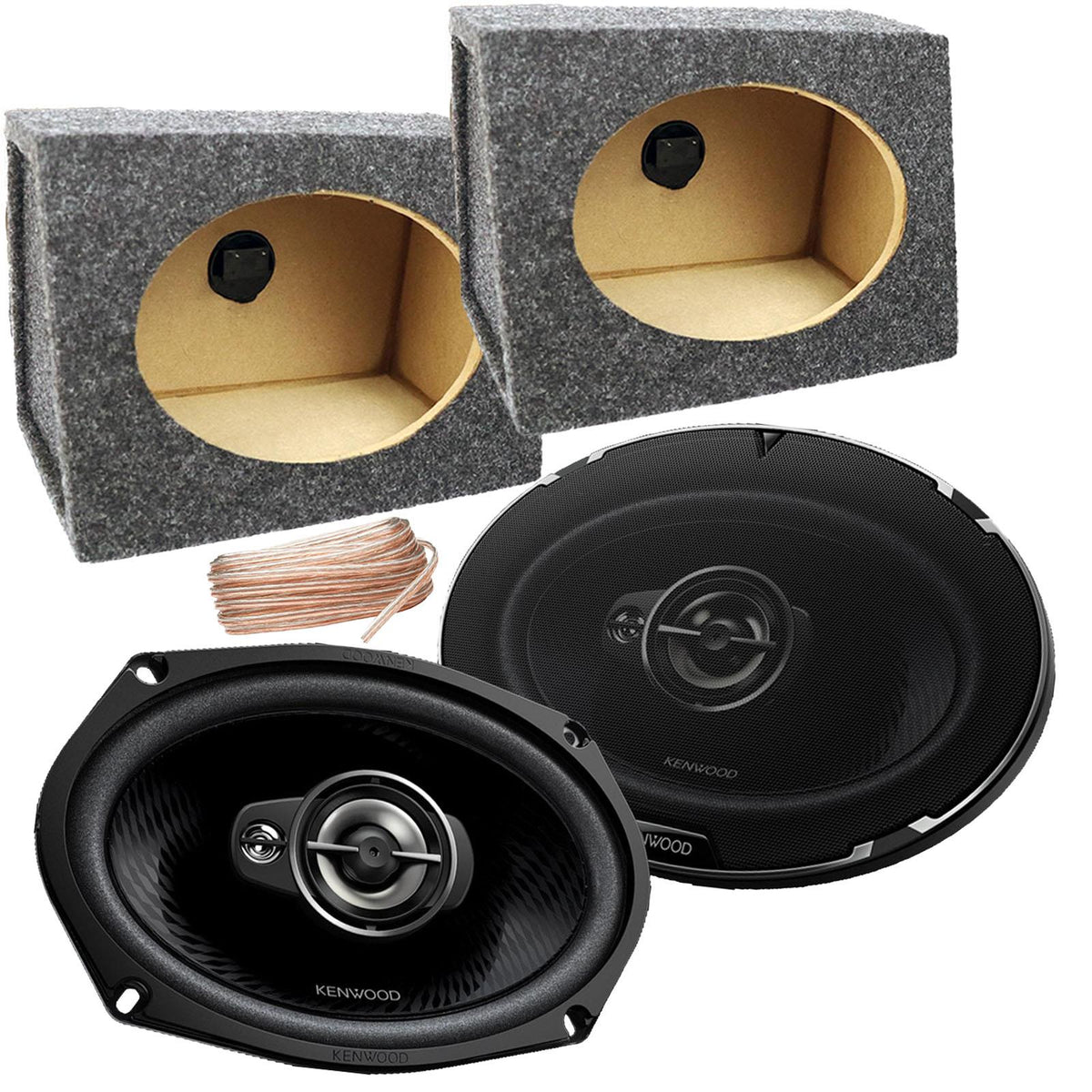 Kenwood KFC-PS6977 - 6x9 1140 Watts 3-Way Speakers wth Grey MDF Boxes Pair