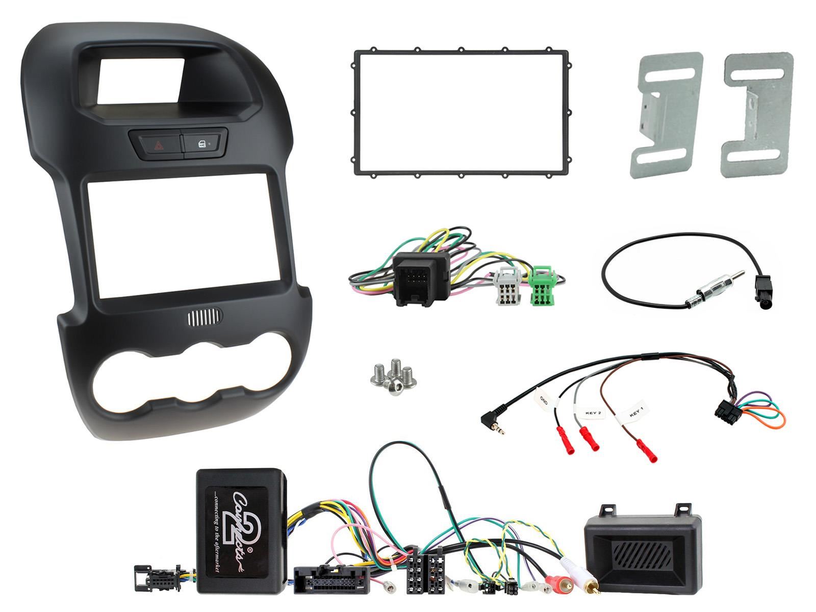 Connects 2 CTKFD40C - Ford Ranger 2012 - 2016 Double Din Facia & Steering wheel Interface Fitting Installation Kit (Black Facia Panel)