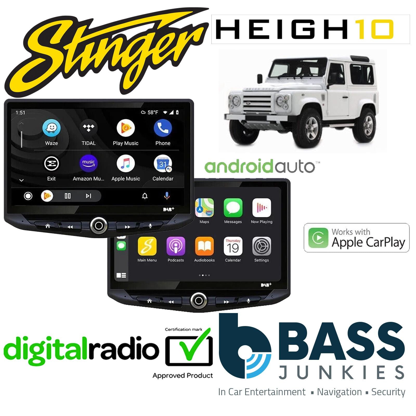 Stinger UN1810E-LR1 - Land Rover Defender 2007- 2016 10″ CarPlay Android DAB HDMI Car AV Screen