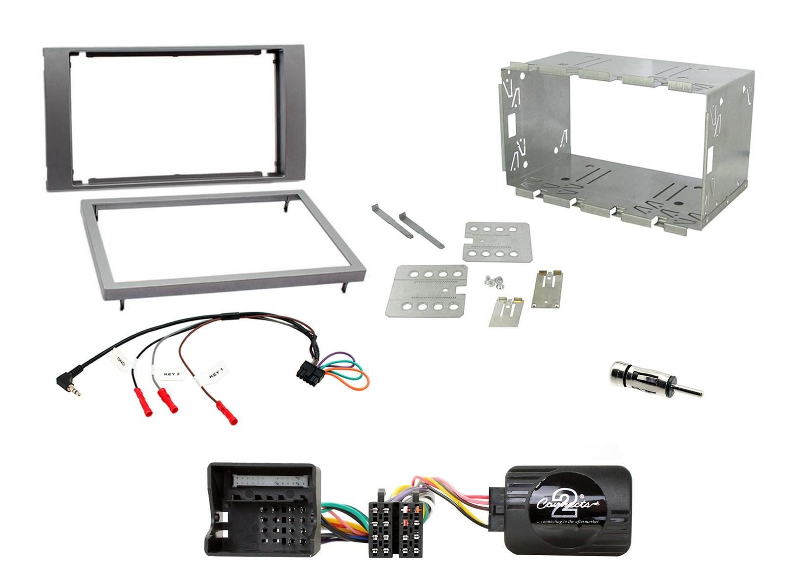 Connects 2 CTKFD48 - Ford Fiesta 2005 - 2008 Double Din Facia & Steering wheel Interface Fitting Installation Kit (Silver Facia Panel)