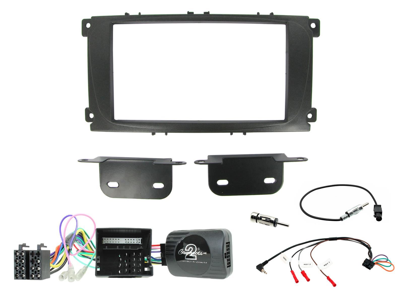 Connects 2 CTKFD24 - Ford Focus 2008 - 2011 Double Din Facia & Steering wheel Interface Fitting Installation Kit (Black Facia Panel)