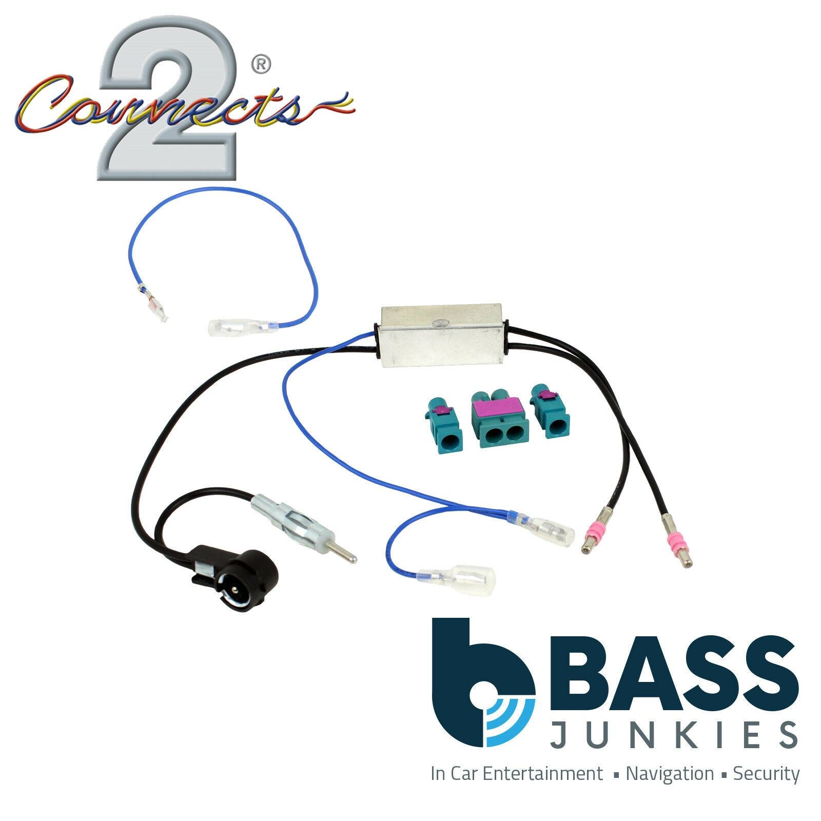 Connects2 CT27AA177 - Audi Seat Skoda VW All Models Twin Fakra to DIN & ISO Car Antenna Adapter