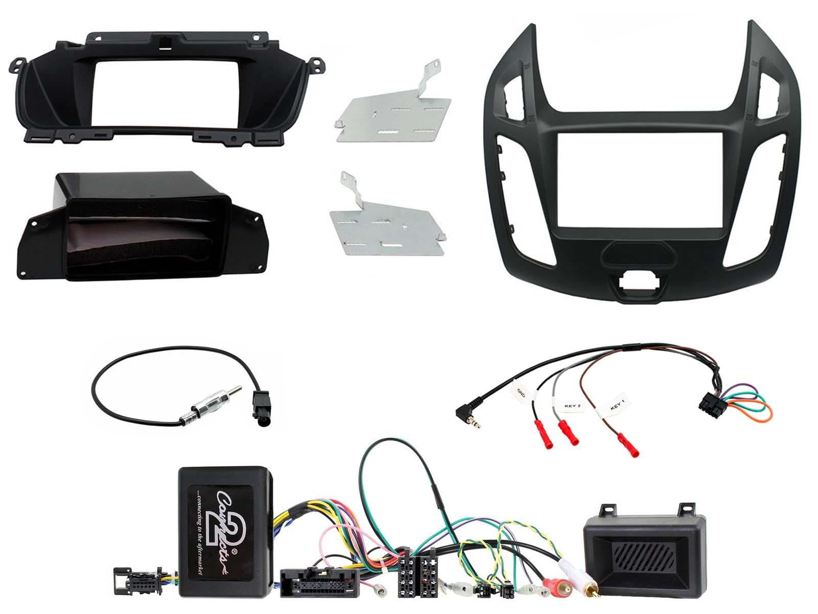 Double Din Stereo Fitting Kit + Steering Wheel Stalk Controls to fit Ford Transit-Connect 13-