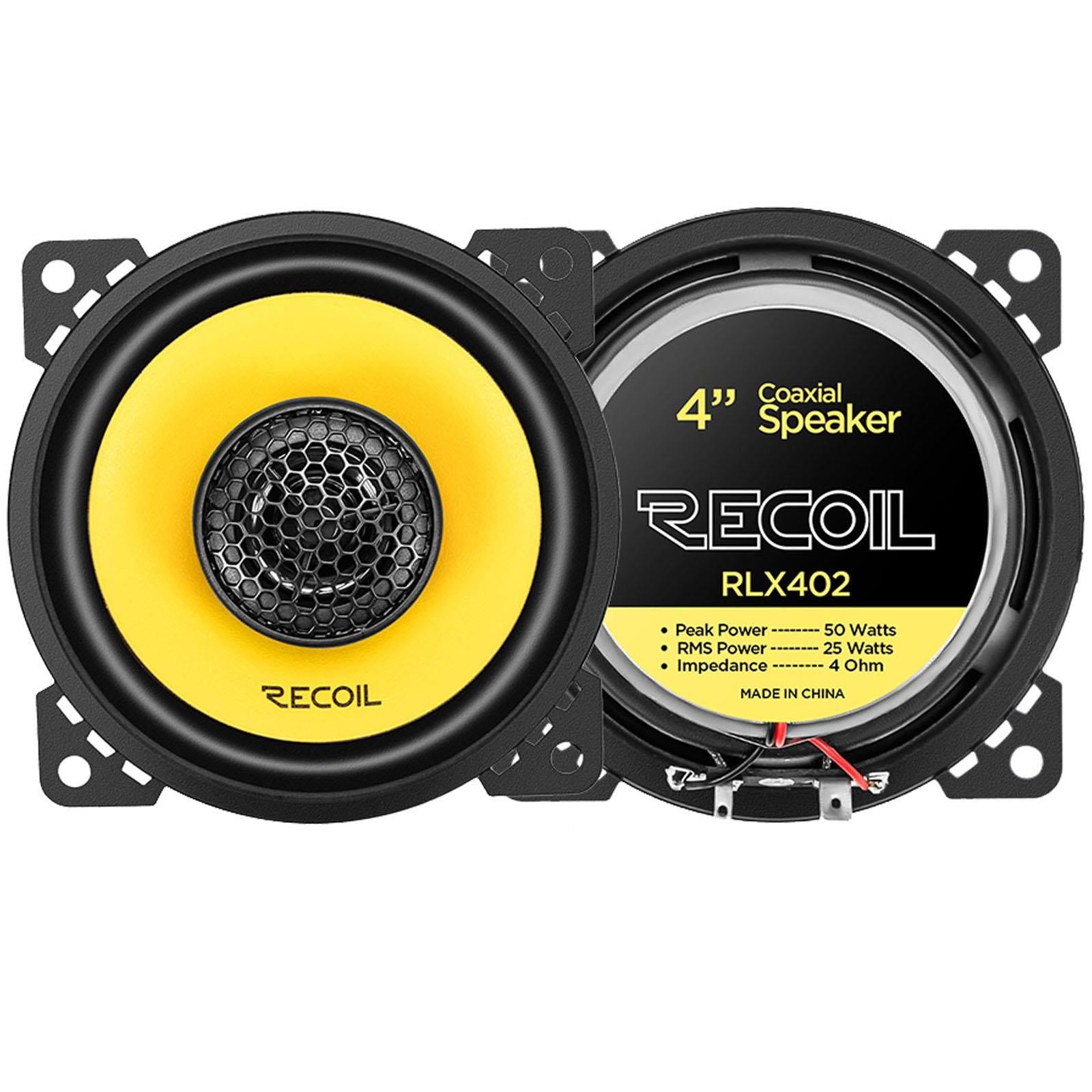 Recoil RLX402 - 120 Watts 4" Inch 10cm 2-Way Coaxial Car Door Speakers Pair
