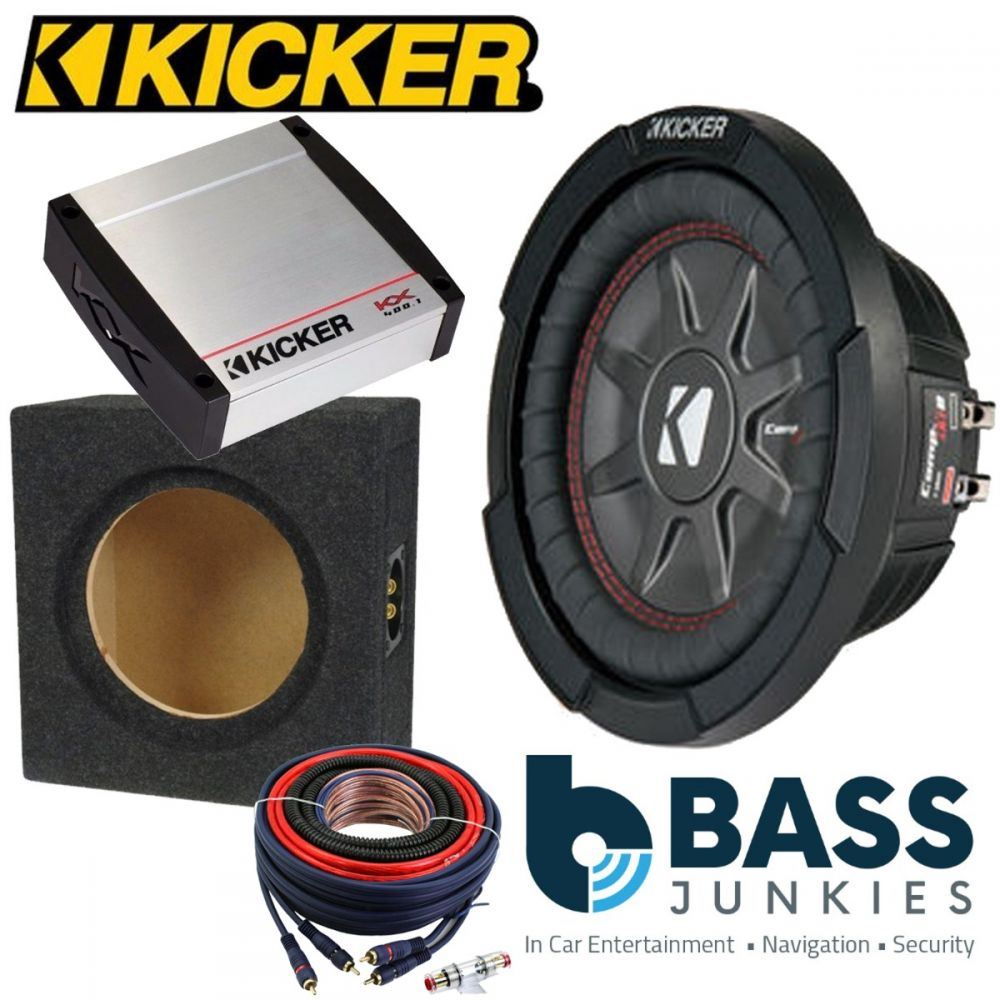 VW Transporter T5 Kicker CWR84 - CompR 8" 600 Watts Car Subwoofer Custom Bass Box Kit & Kicker KX400.1 - 400 Watts Monoblock Class D Car Amplifier