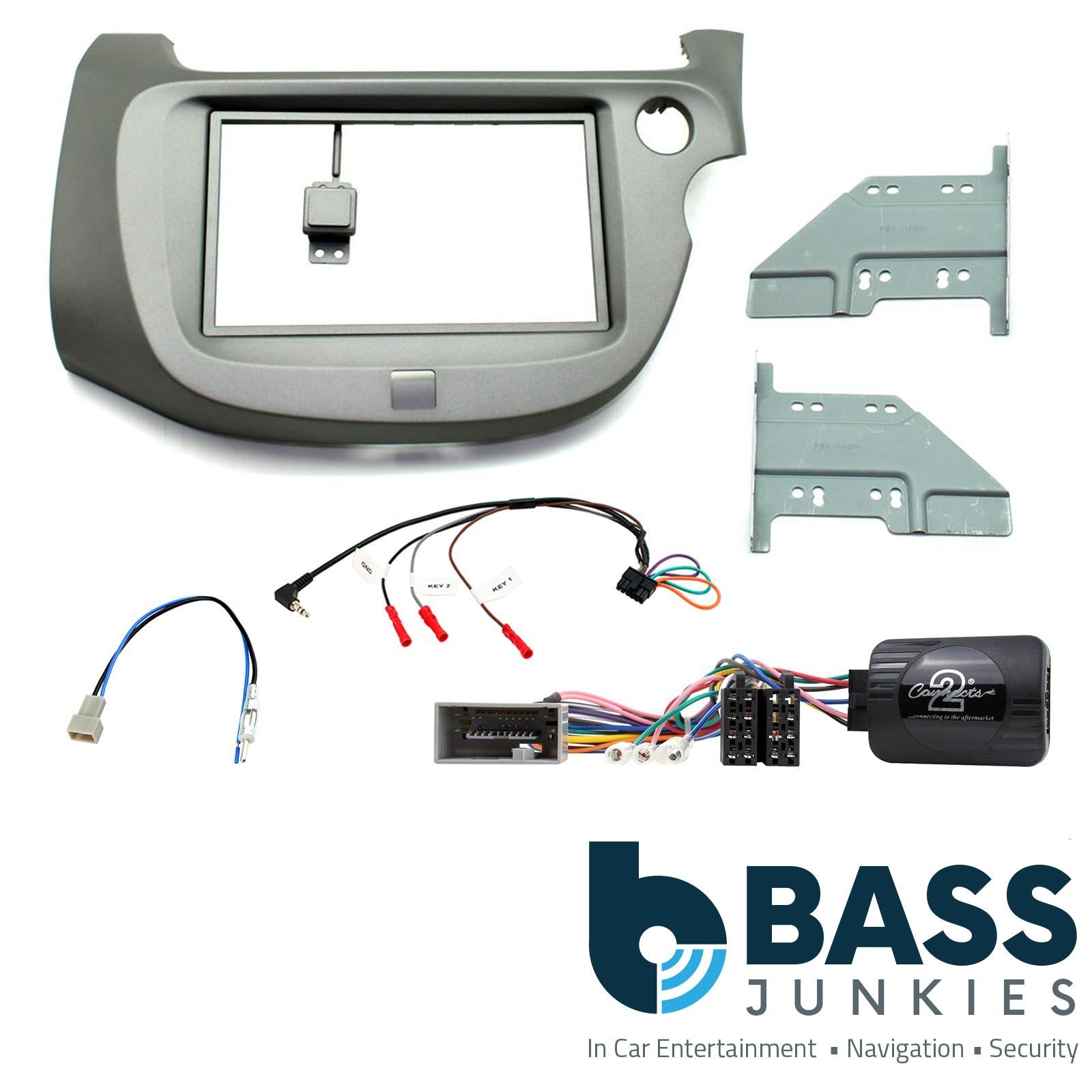 Connects 2 CTKHD05 - Honda Jazz 2009 - 2013 Double Din Facia & Steering wheel Interface Fitting Installation Kit (Light Grey Facia Panel)