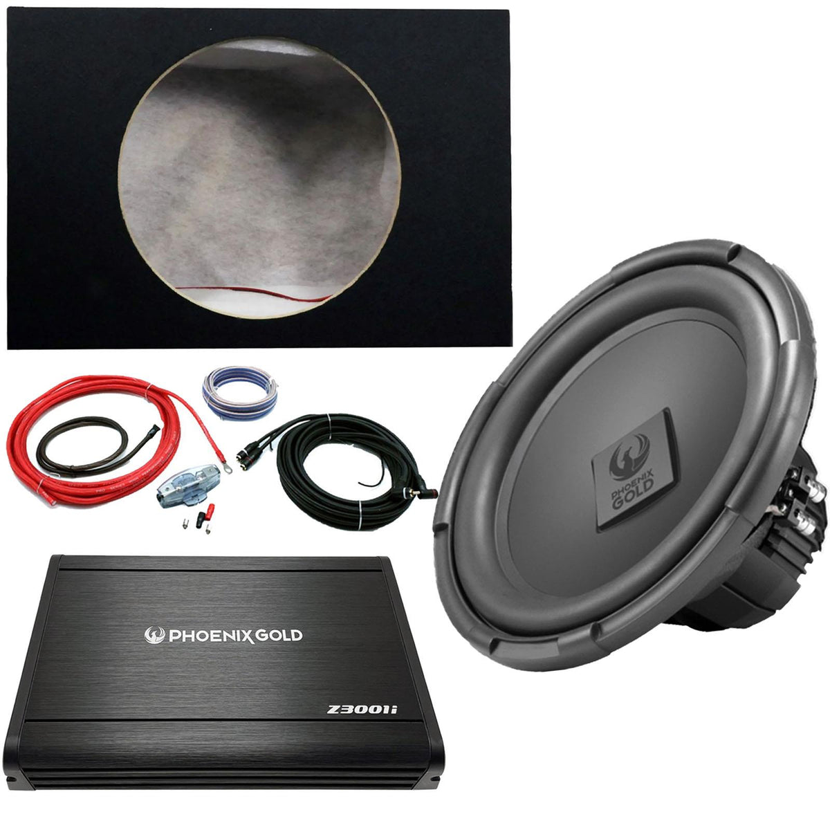 Phoenix Gold 12" 400 Watts Subwoofer 300W Amp & 12" Box with 8AWG Wiring Kit