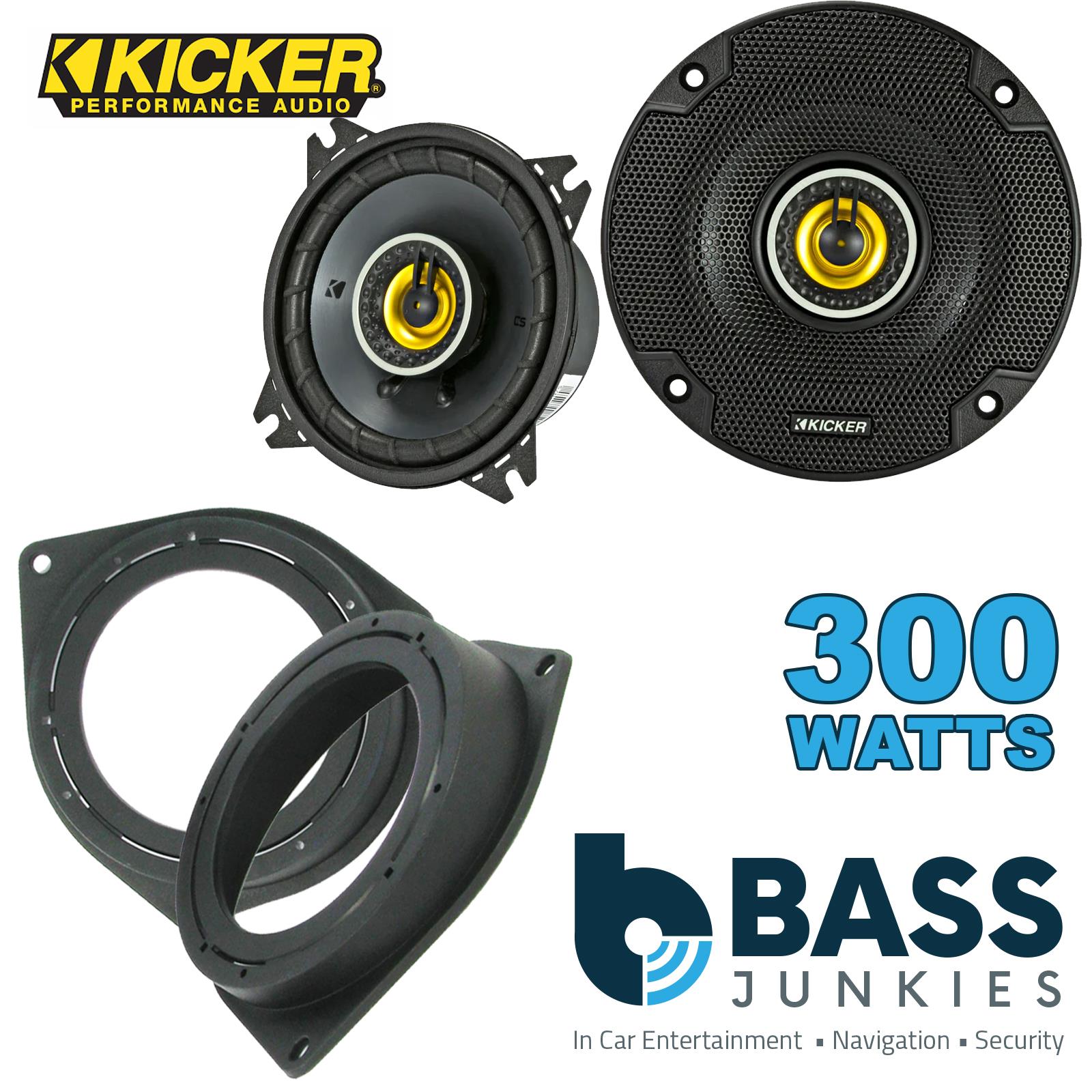 Kicker CSC44 100mm/10cm/4" 2-Way Coaxial Car speakers (Per Pair Max 300|100 watts RMS) Fits Fiat Qubo 2008-18 | 500 07-14 | Bravo 07-14 | Fiorino 08-21 | Punto 12-21 | Grande-Punto 05-09