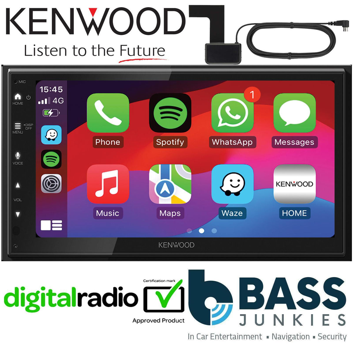 Kenwood DMX6523DABS 6.8" DAB+ BT Wireless CarPlay & Android Screen & Aerial
