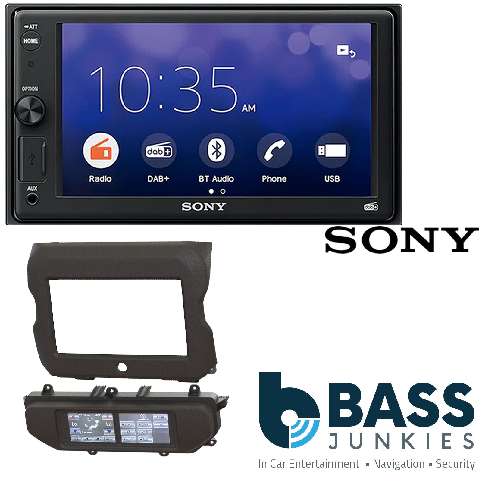 SONY 6.2" Screen Blutooth Double Din Stereo Fitting Kit + Steering Wheel Stalk Controls to fit Jeep Wrangler 2018-
