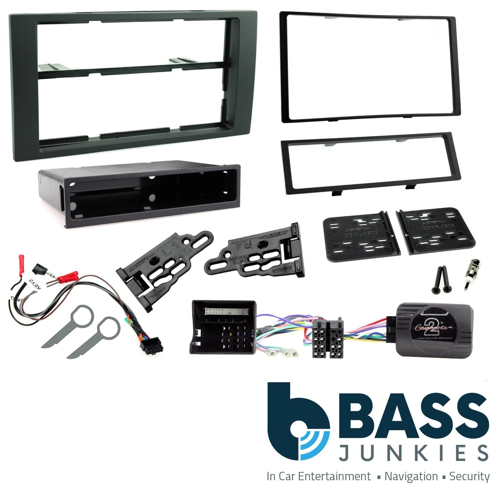 Connects 2 CTKFD21 - Ford Fusion 2005 - 2012 Single Din or Double Din Facia & Steering wheel Interface Fitting Installation Kit (Black Facia Panel)