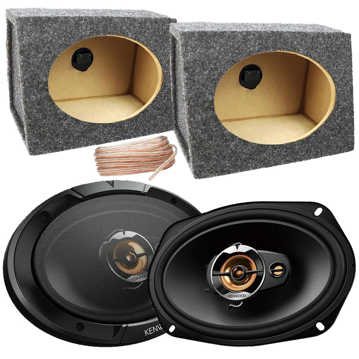 Kenwood KFC-S6977EX 6x9 1000 Watts Car Speakers with Grey MDF 6X9 Boxes Pair