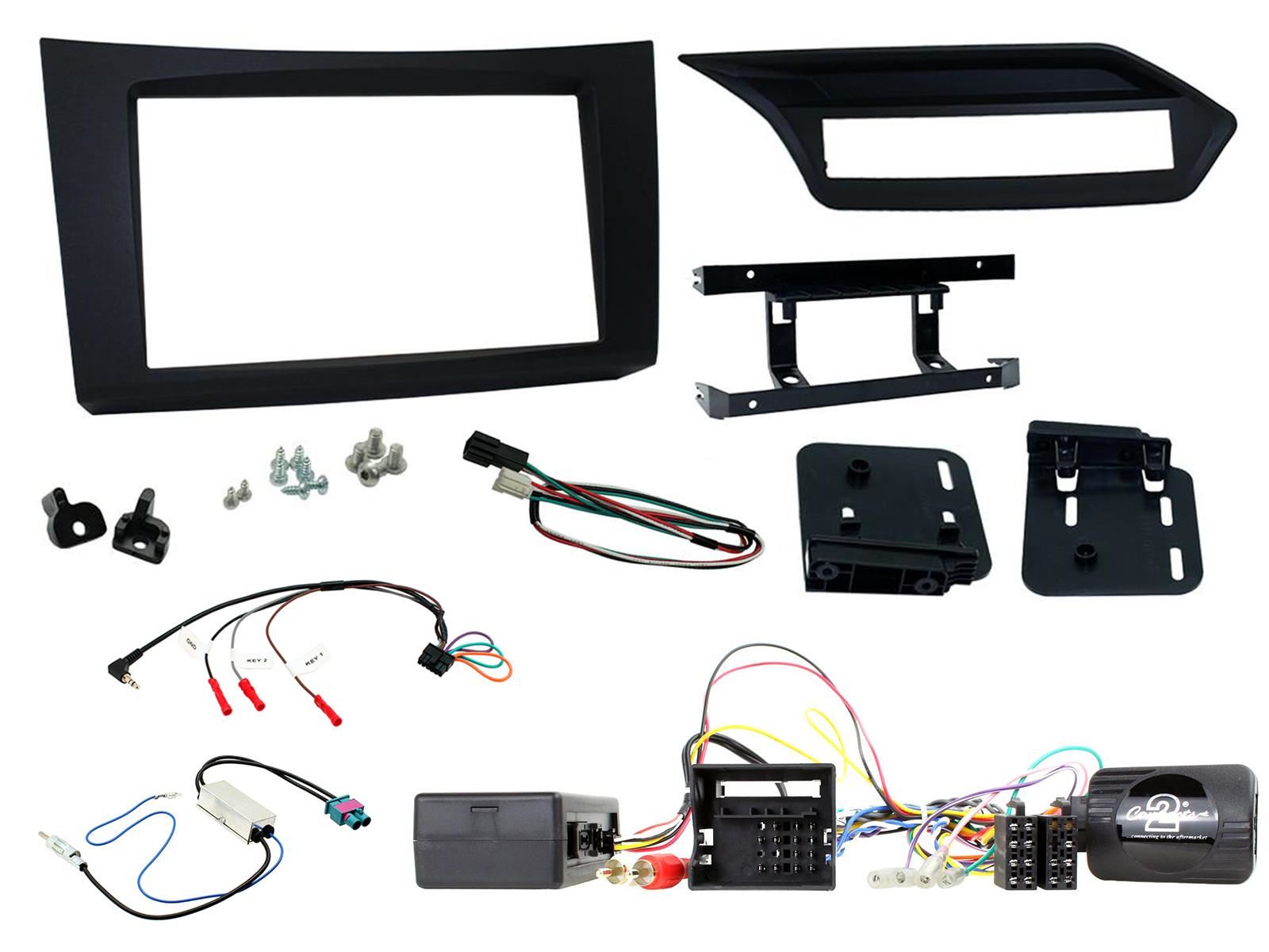 Double Din Stereo Fitting Kit + Steering Wheel Stalk Controls to fit Mercedes E-Class 2009-12