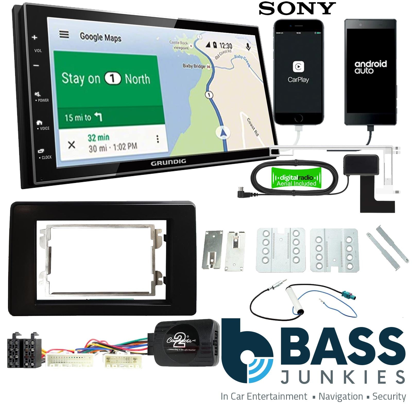 Grundig 6.8" Apple Android Double Din Stereo Fitting Kit + Steering Wheel Stalk Controls to fit Renault Master 2020- | Nissan NV400 2020- | Opel Movano 2020- | Vauxhall Movano 2020-