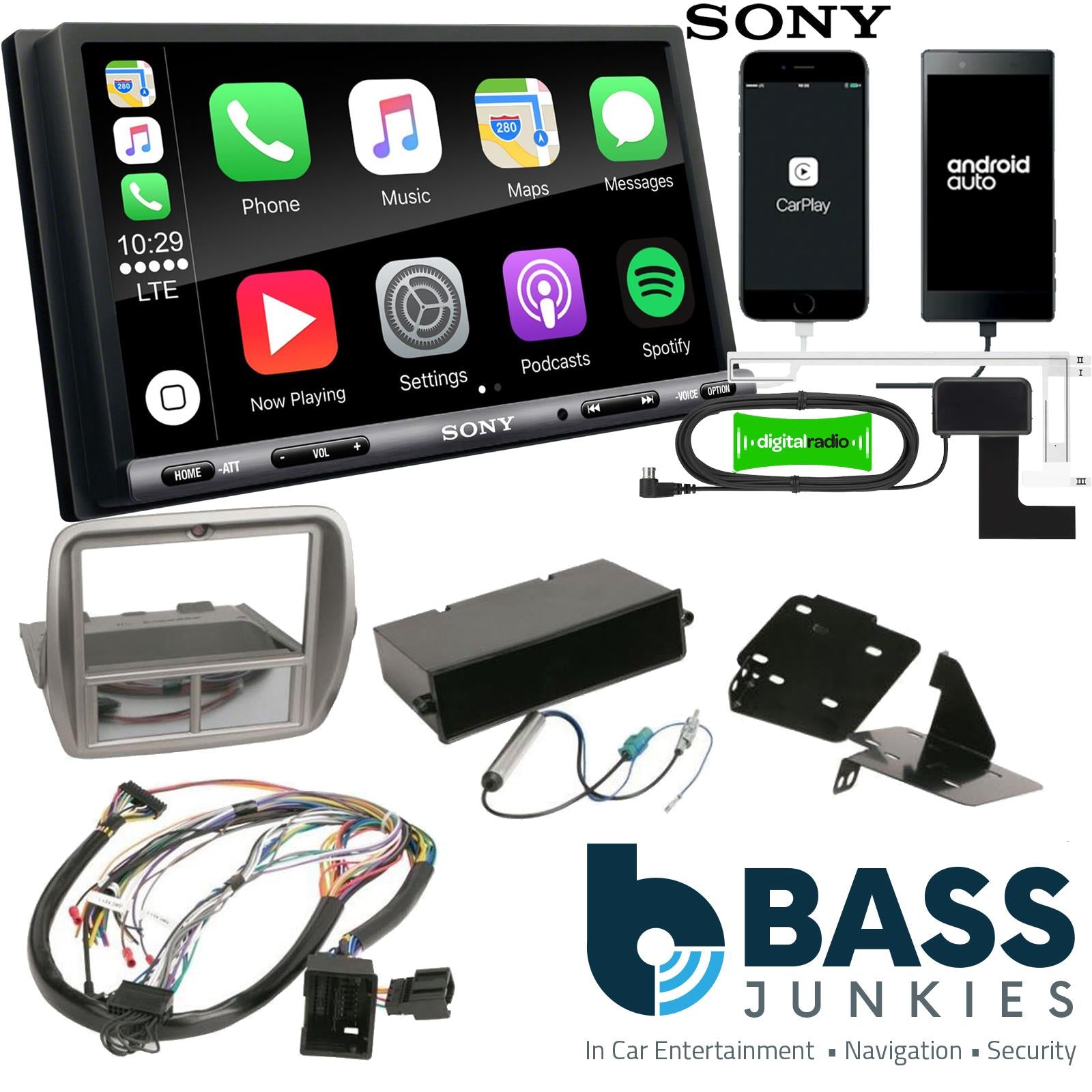 SONY DAB+ Apple | Android Double Din Stereo Fitting Kit + Steering Wheel Stalk Controls to fit Chevrolet Camaro 2010-15