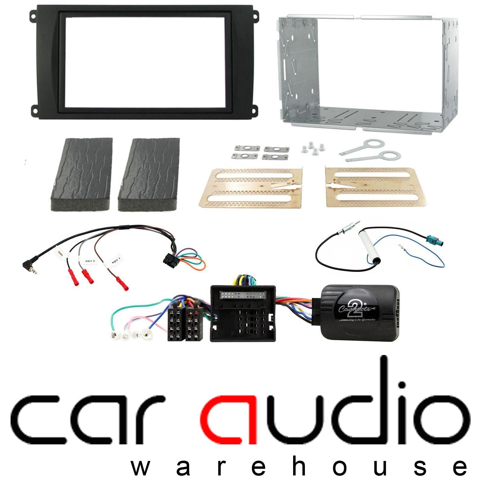Connects 2 CTKPO01 - Porsche Cayenne 2007 - 2010 Double Din Fascia & Steering wheel Interface Fitting Installation Kit