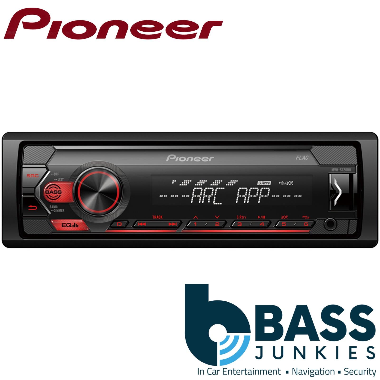 Pioneer MVH-S120UB Car Stereo Mechless Radio | Radio | Compatable with Android | Front USB | Auxillary input | RCA Preout | 4 x 50 Watts  | 5 band EQ | SWRC | Red Illumination with white display