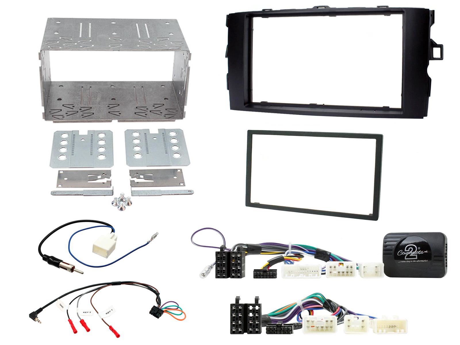 Double Din Stereo Fitting Kit + Steering Wheel Stalk Controls to fit Toyota Auris 2007-12
