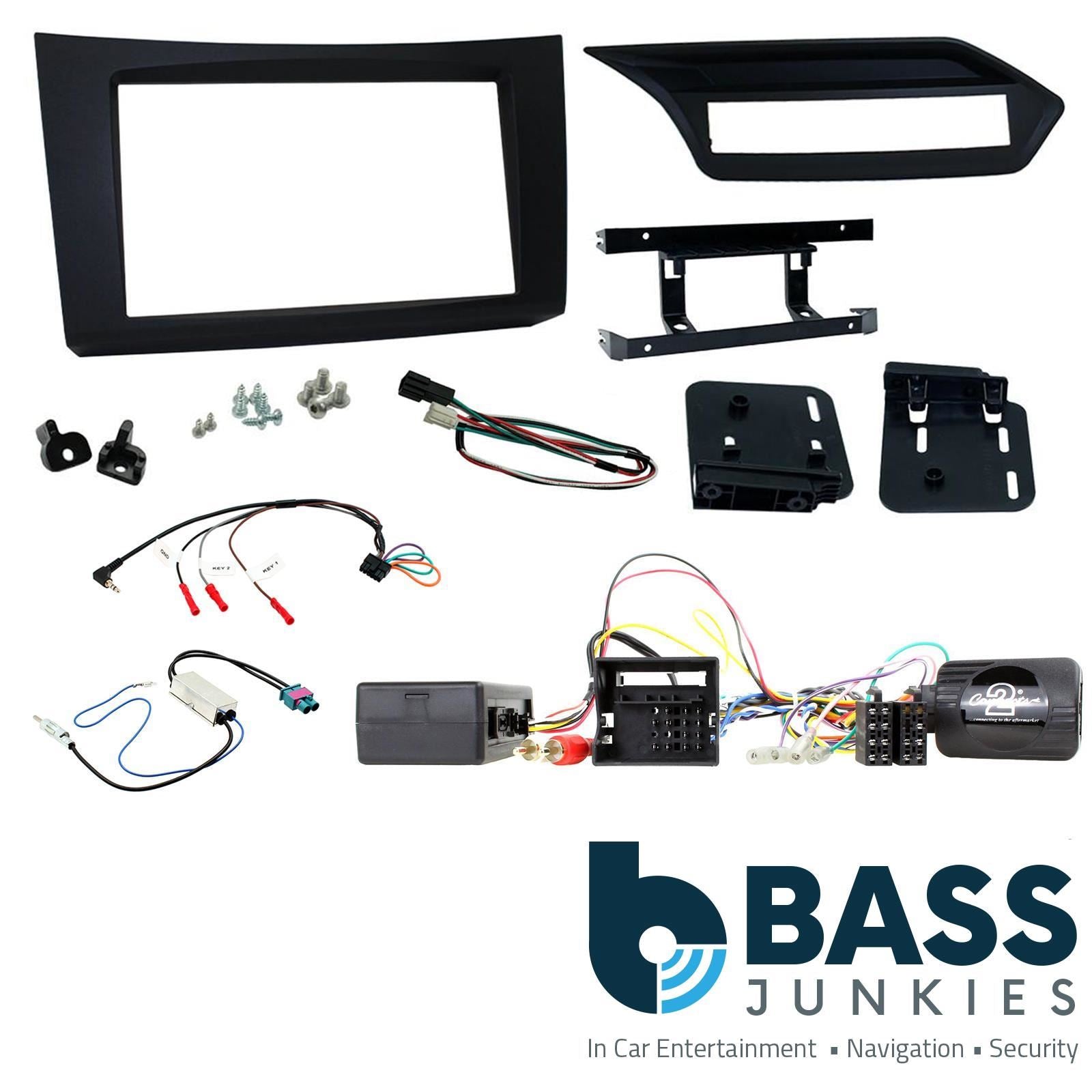 Double Din Stereo Fitting Kit + Steering Wheel Stalk Controls to fit Mercedes E-Class 2009-12
