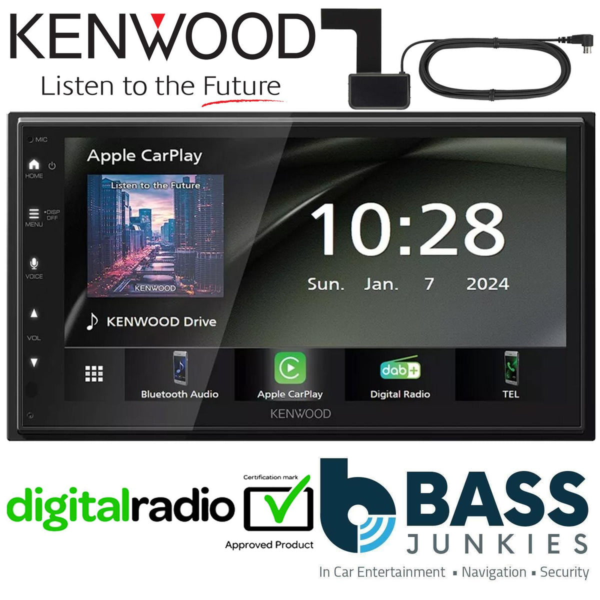 Kenwood DMX6523DABS 6.8" DAB+ BT Wireless CarPlay & Android Screen & Aerial