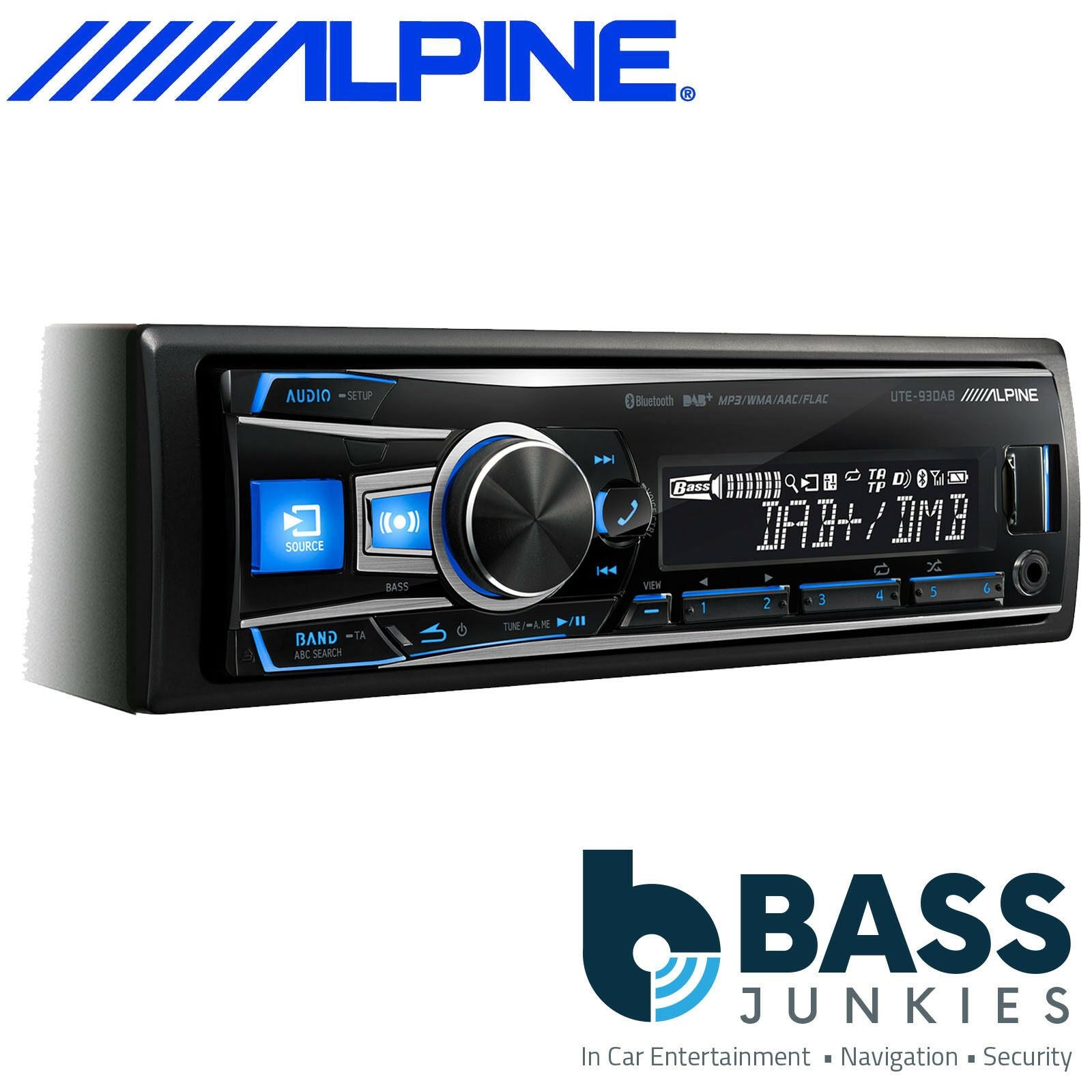 Alpine UTE-93DAB - Mechless DAB Bluetooth USB AUX In Car Stereo Player 50 Watts x 4