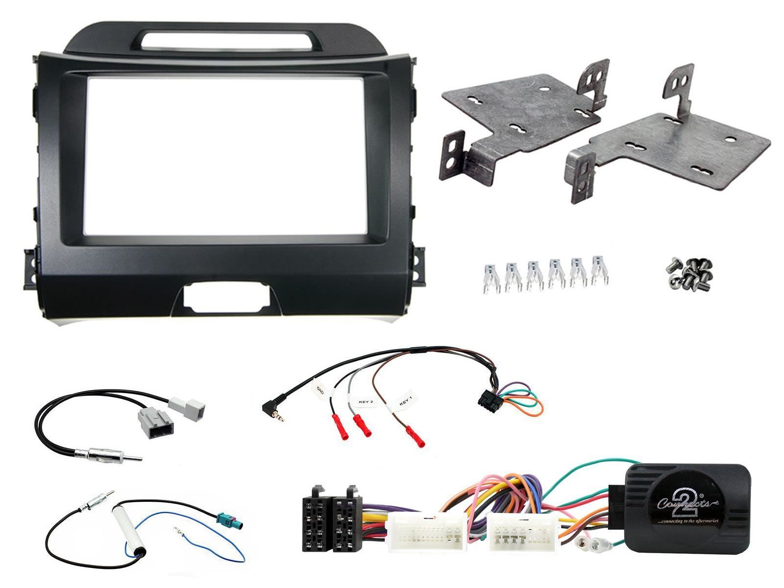 Connects 2 CTKKI02 - KIA Sportage 2010 - 2015 Double Din Facia & Steering wheel Interface Fitting Installation Kit (Black Facia Panel)