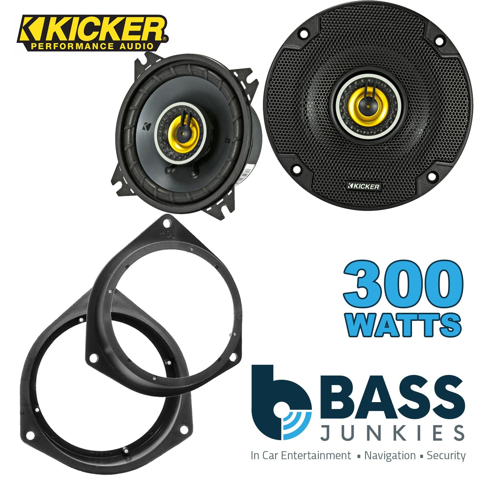 Kicker CSC44 100mm/10cm/4" 2-Way Coaxial Car speakers (Per Pair Max 300|100 watts RMS) Fits Peugeot Bipper 2008-12