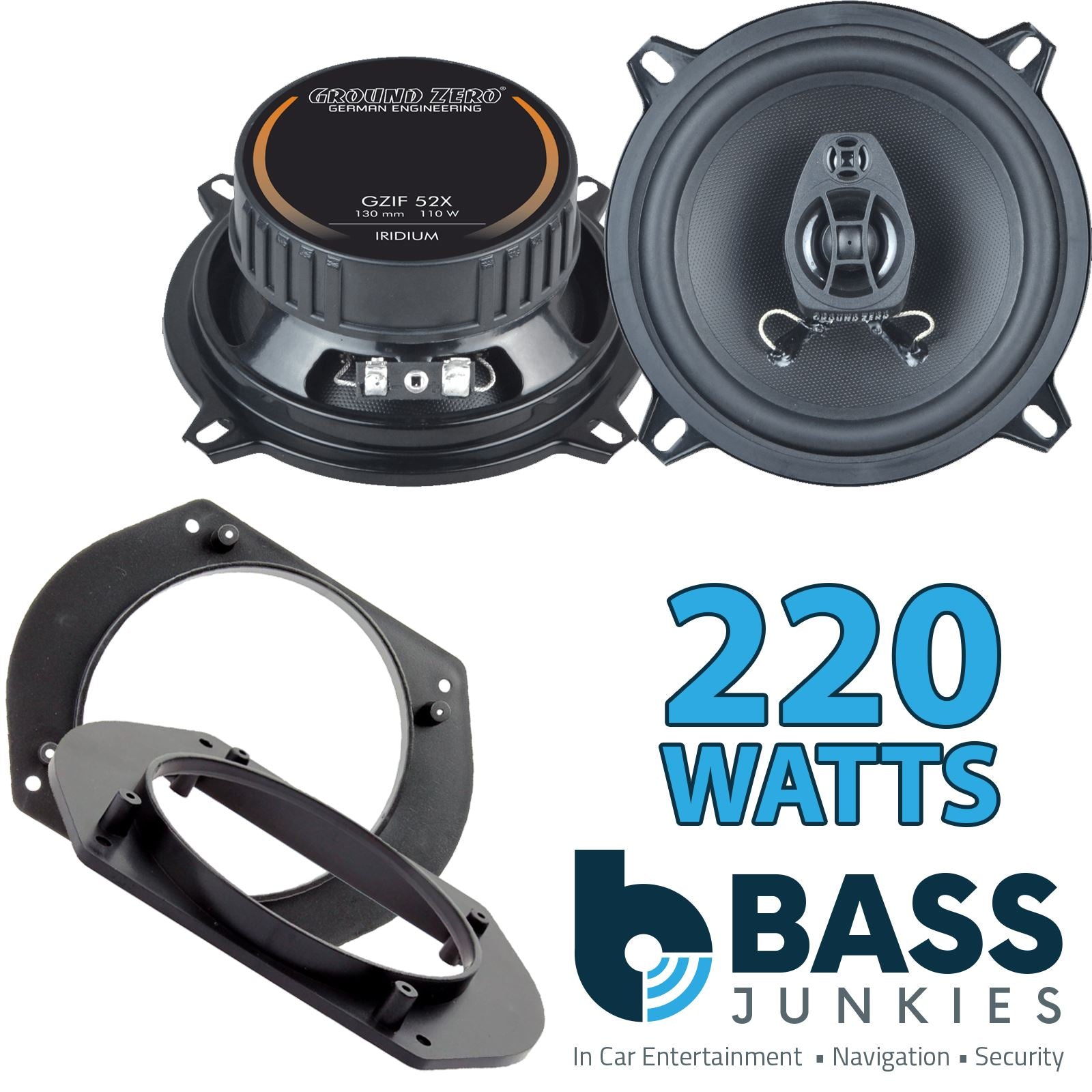 Ground Zero 2-Way 130mm/13cm/5.25" Car Coaxial Speakers (Pair Max 220 Watts) Fits Fiat Brava 1995-01 | Bravo 95-01 | Marea 96-02 | Multipla 99-10
