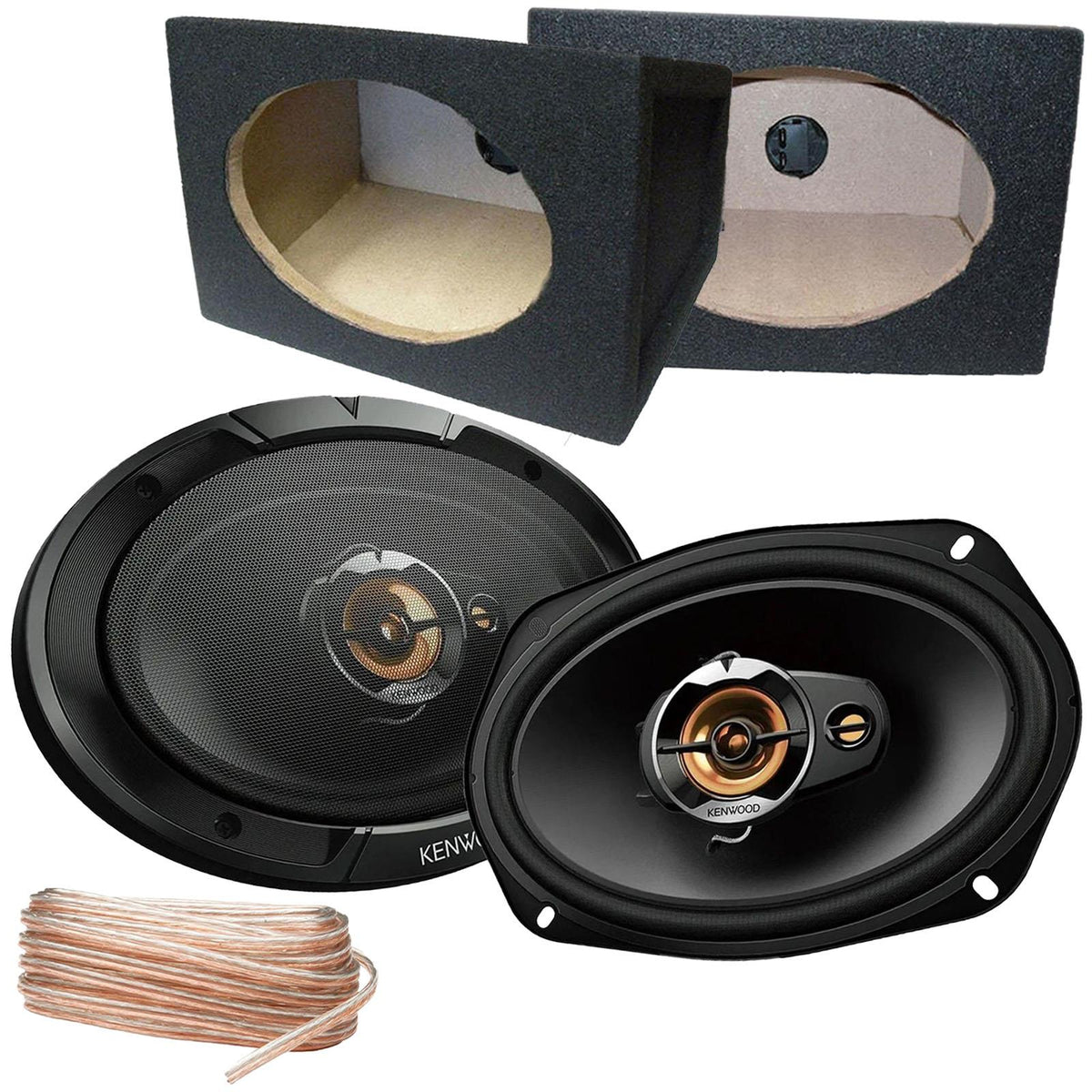 Kenwood KFC-S6977EX 6x9 1000 Watts Car Speakers with Black MDF 6X9 Boxes Pair