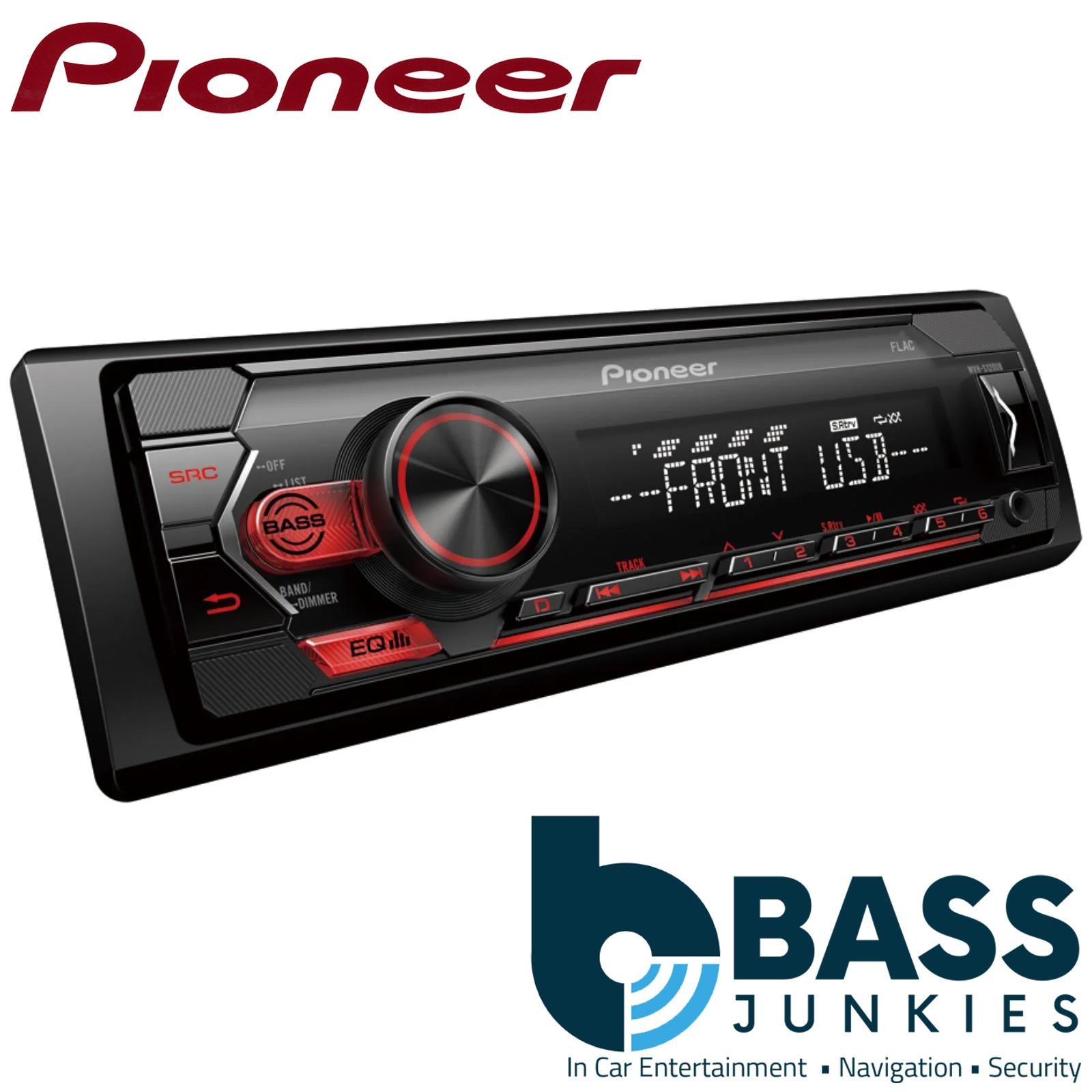 Pioneer MVH-S120UB Car Stereo Mechless Radio | Radio | Compatable with Android | Front USB | Auxillary input | RCA Preout | 4 x 50 Watts  | 5 band EQ | SWRC | Red Illumination with white display