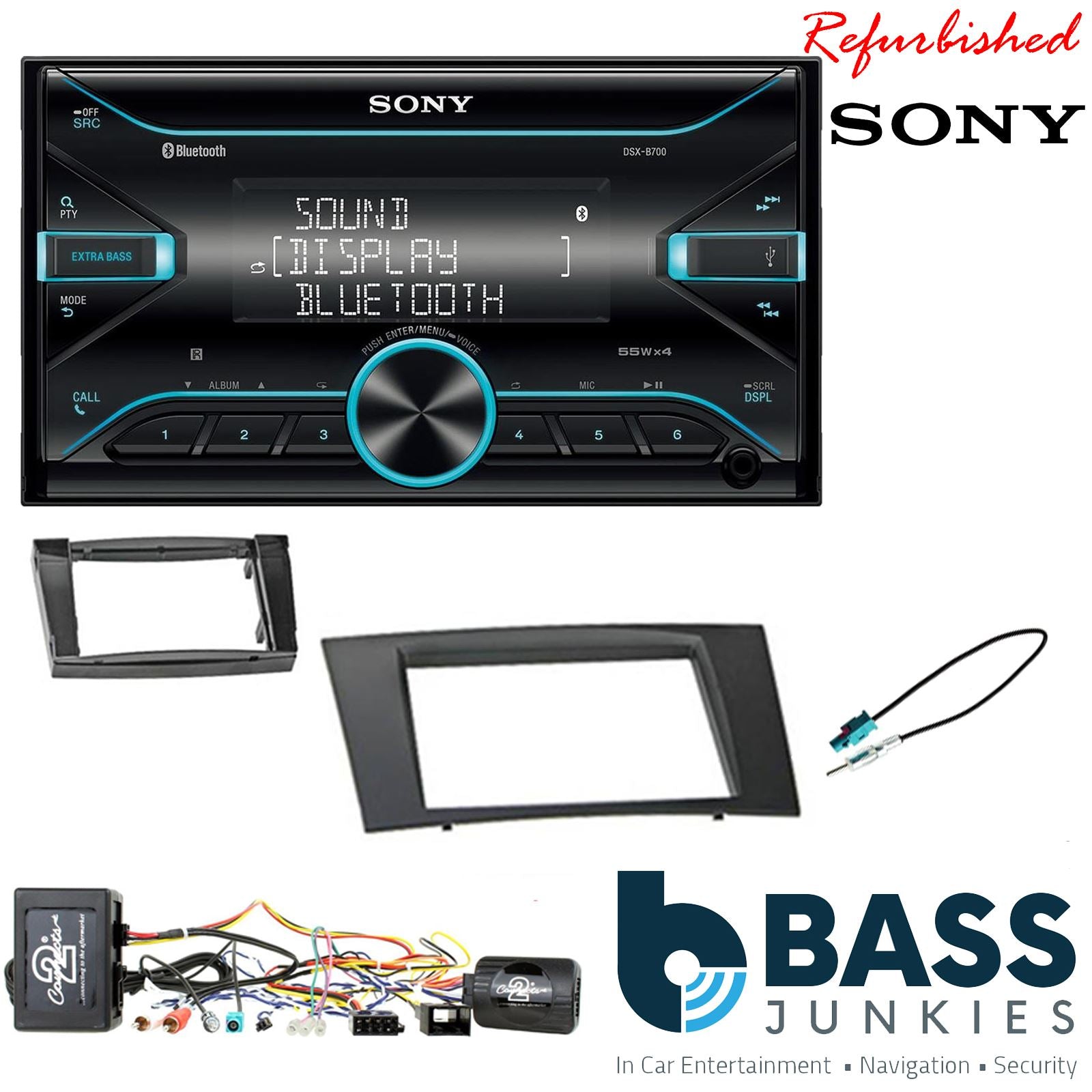 Sony DSX-B700 Bluetooth MP3 USB AUX 4 x 55W Double Din Car Stereo Radio Player + Connects2 Double Din + Steering Wheel Controls fits Mercedes E-Class 2002-09