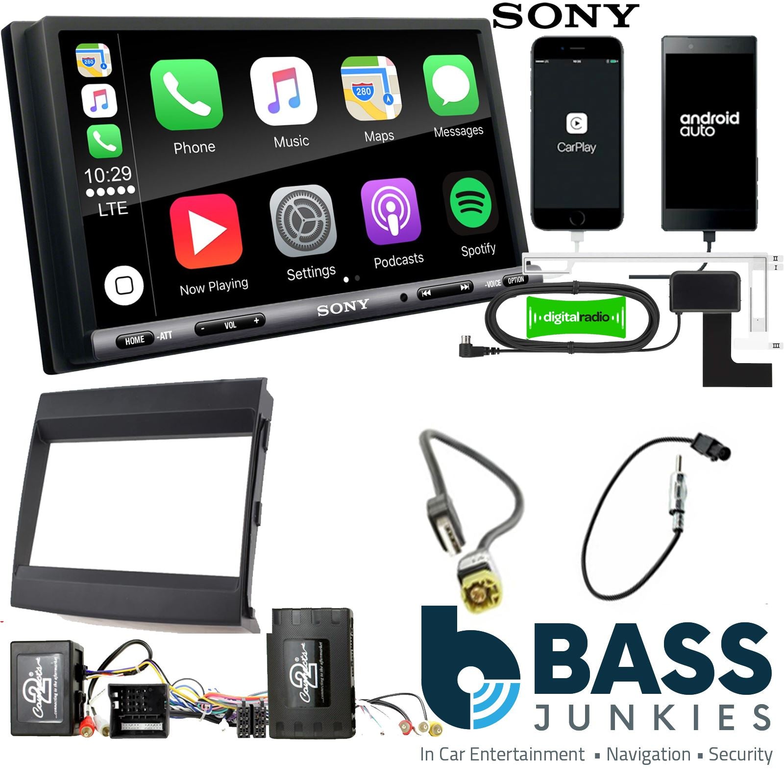 SONY DAB+ Apple | Android Double Din Stereo Fitting Kit + Steering Wheel Stalk Controls to fit Porsche Panamera 2009-16