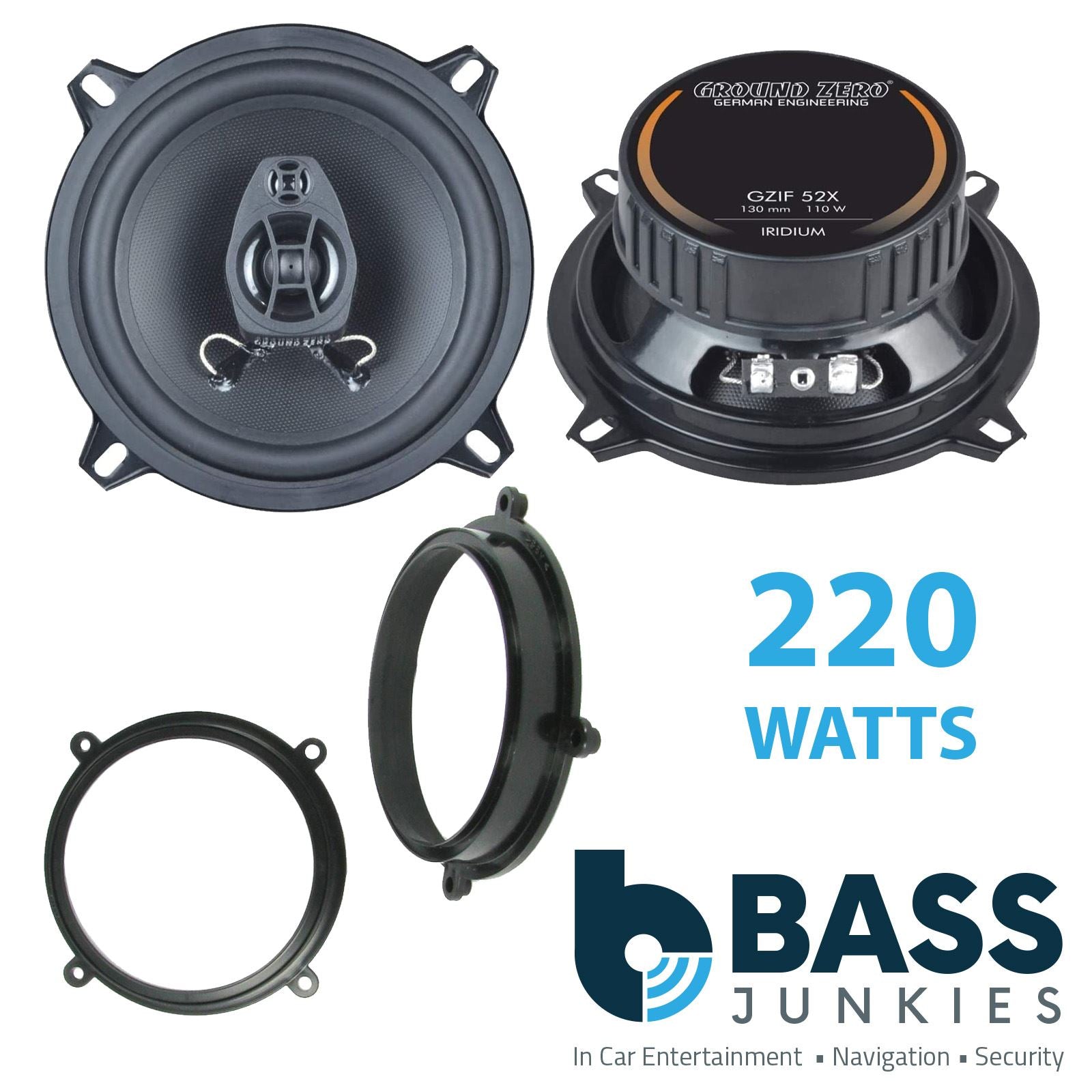 Ground Zero 2-Way 130mm/13cm/5.25" Car Coaxial Speakers (Pair Max 220 Watts) Fits Fiat Bravo 1995-01 | Brava 95-01 | Marea 96-02