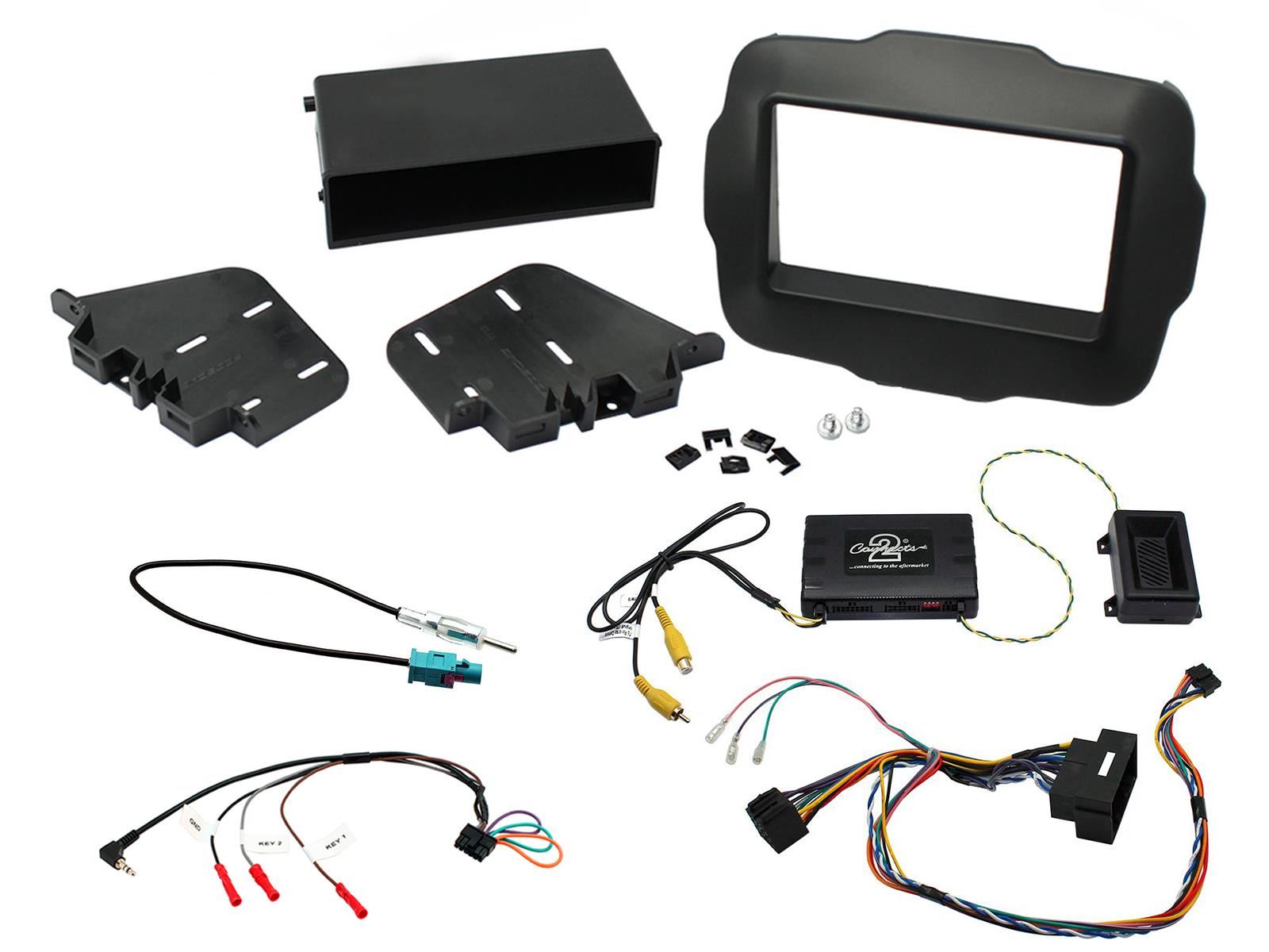 Connects 2 CTKJP01 - Jeep Renegade 2015 Onwards Double Din Facia & Steering wheel Interface Fitting Installation Kit (Black Facia Panel)