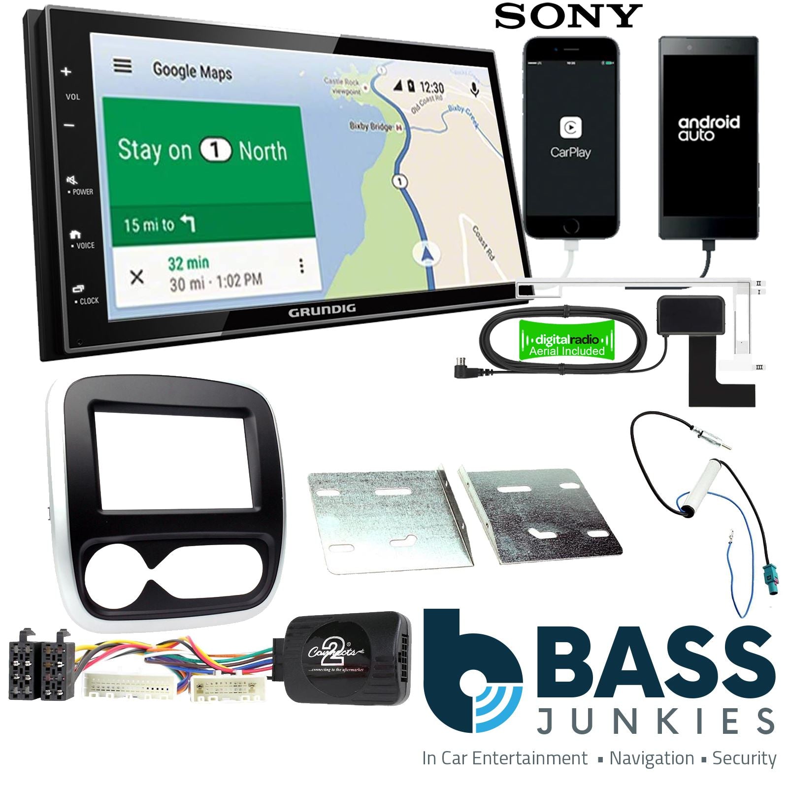 Grundig 6.8" Apple Android Double Din Stereo Fitting Kit + Steering Wheel Stalk Controls to fit Fiat Talento 2017-