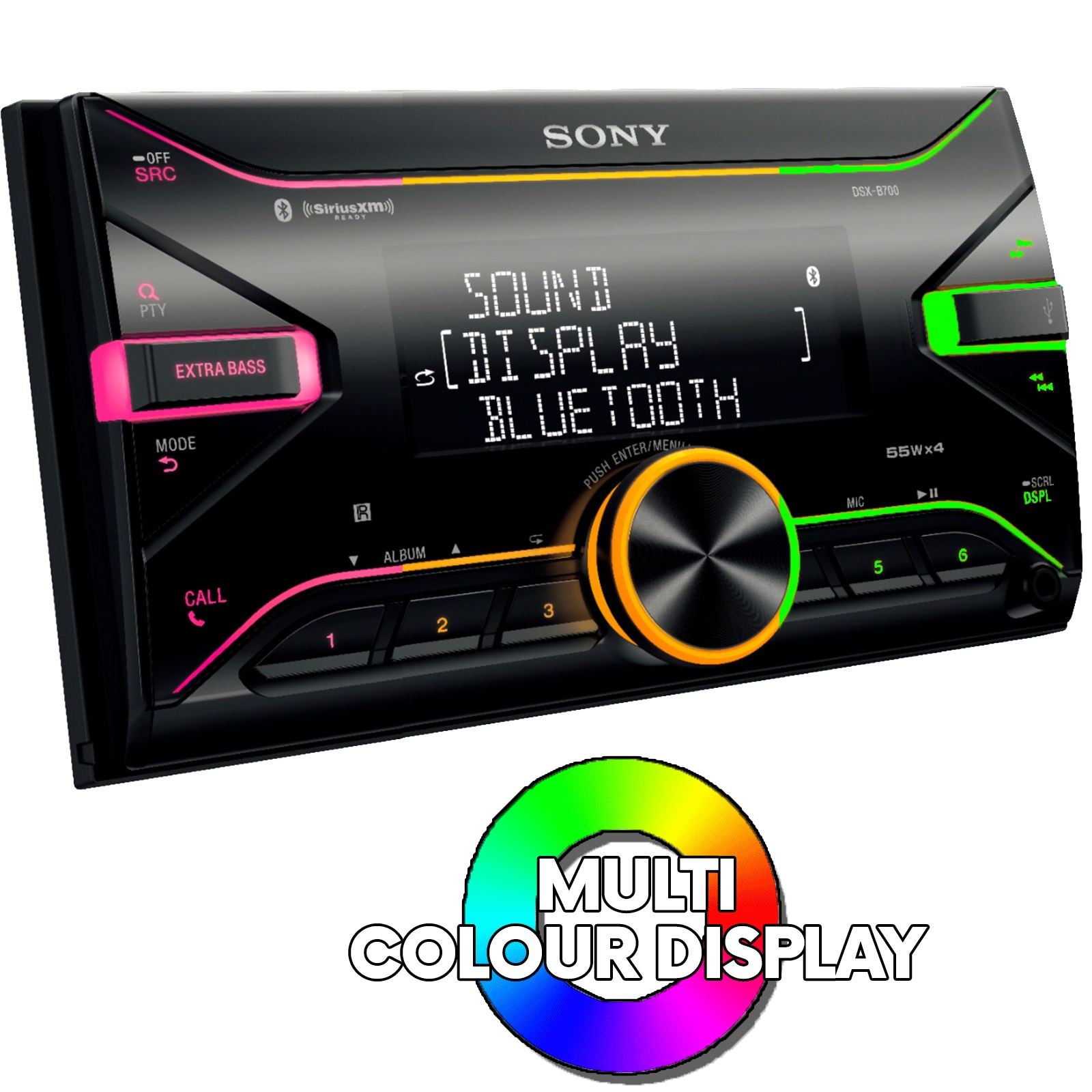 Sony DSX-B700 Bluetooth MP3 USB AUX 4 x 55W Double Din Car Stereo Radio Player + Connects2 Double Din + Steering Wheel Controls fits Mitsubishi Lancer 2008-10