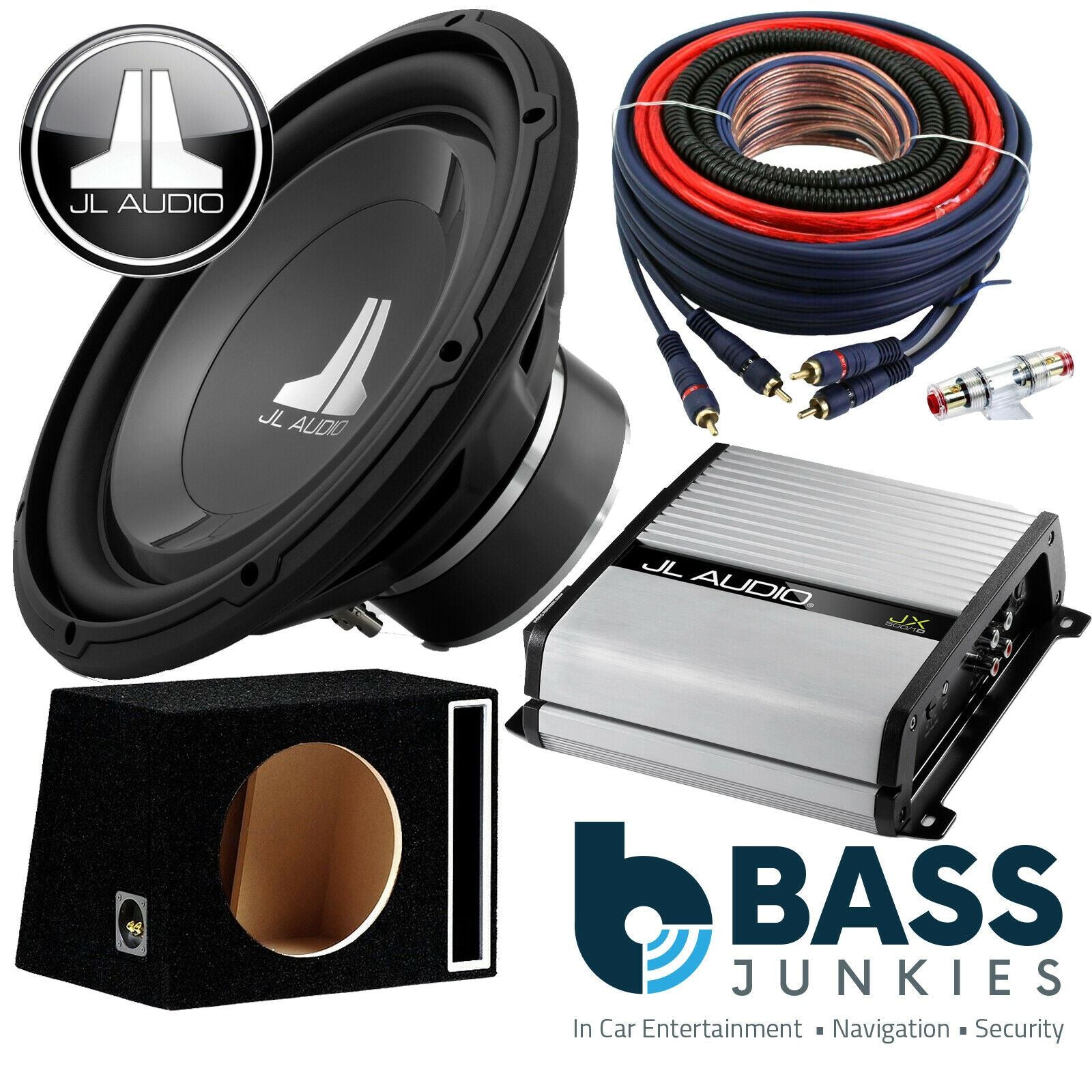 JL Audio 12W1V3-4 12" 300 Watts Car Subwoofer & JL Audio JX500/1D 500 Watts Monoblock Car Amplifier & Bass Box Kit
