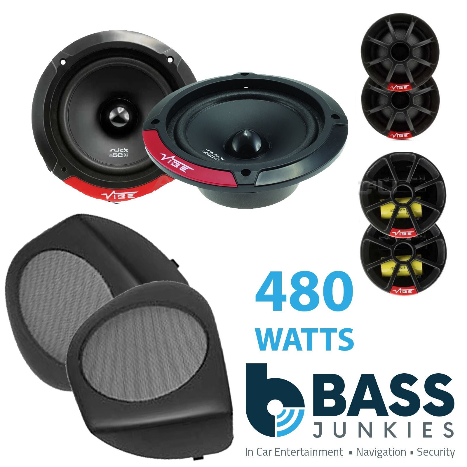 Vibe SLICK5C-V7 2-Way 130mm/13cm/5.25" Component Speakers (Per Pair 480 Watts) Fits Volvo S40 1996-00 | V40 94-04