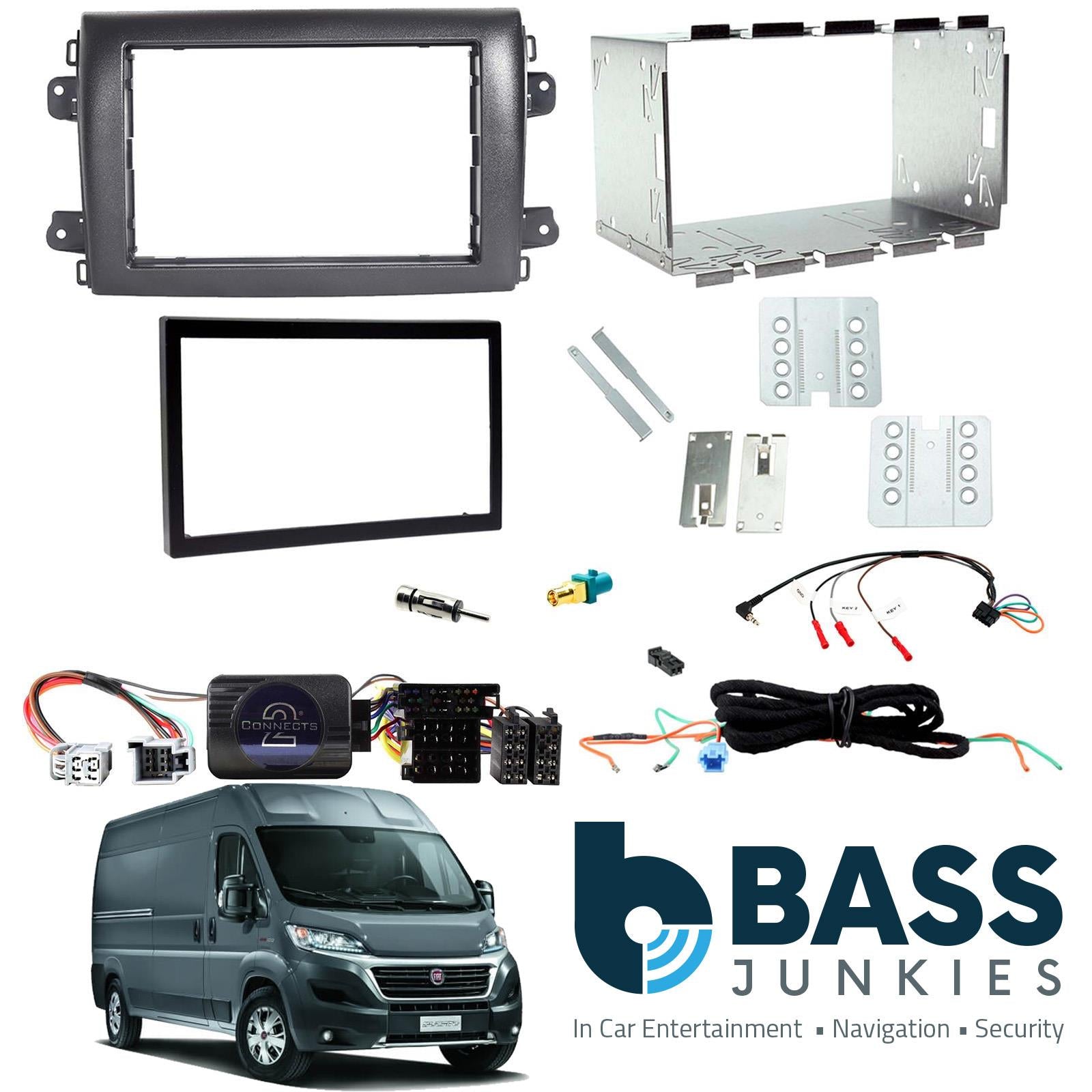 Double Din Stereo Fitting Kit + Steering Wheel Stalk Controls to fit Fiat Ducato 2021>