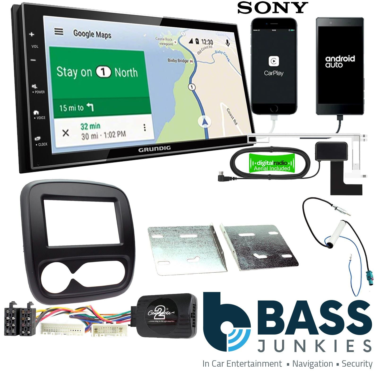 Grundig 6.8" Apple Android Double Din Stereo Fitting Kit + Steering Wheel Stalk Controls to fit Fiat Talento 2017-21