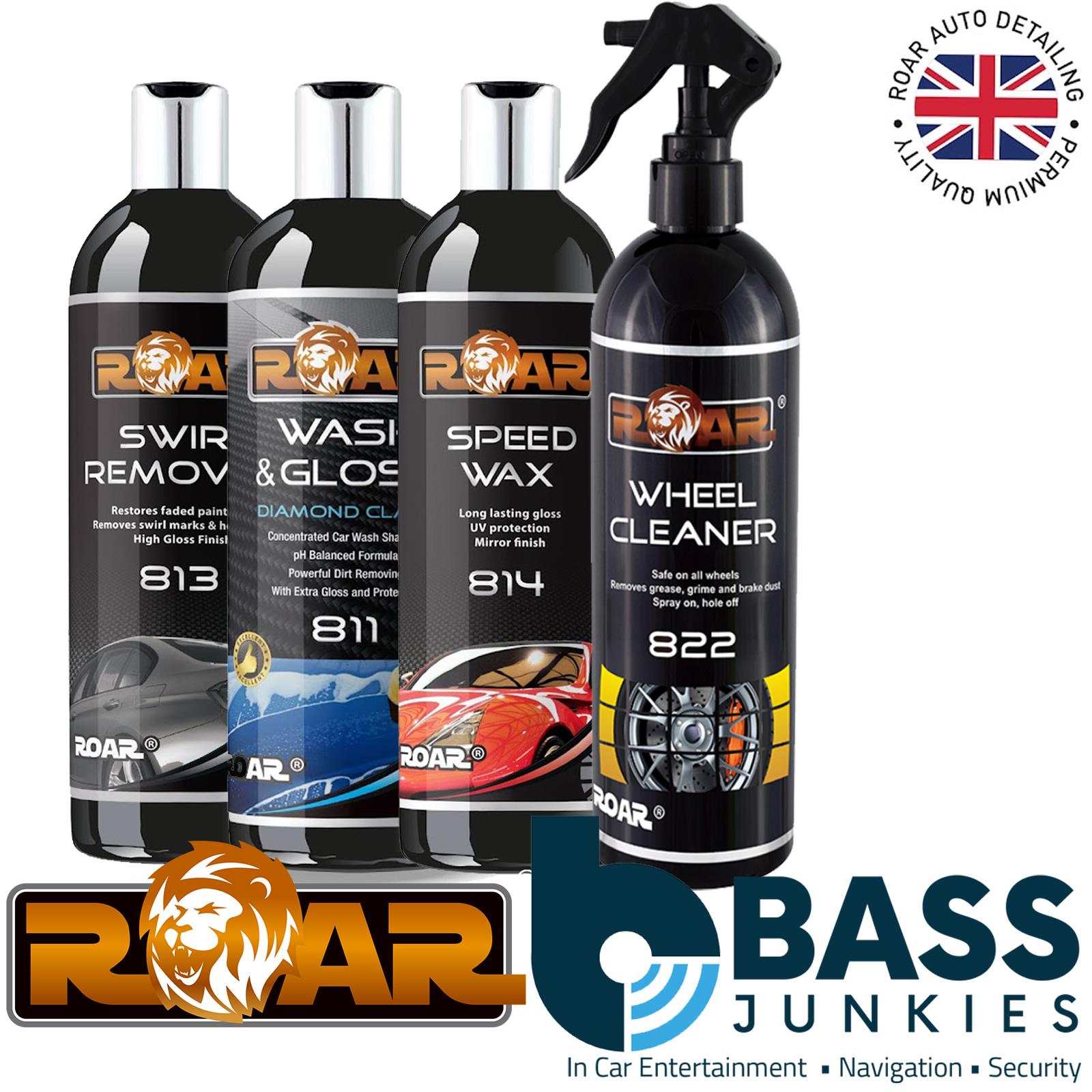 ROAR Complete Cleaning Paint Kit Wheel Cleaner 500ml Safe on all Wheels and tyres | Wash Go 500ml Car Wash Soap | Scratch Remover 500ml Removes swirl marks |Polish Wax 500ml Quick and easy to apply