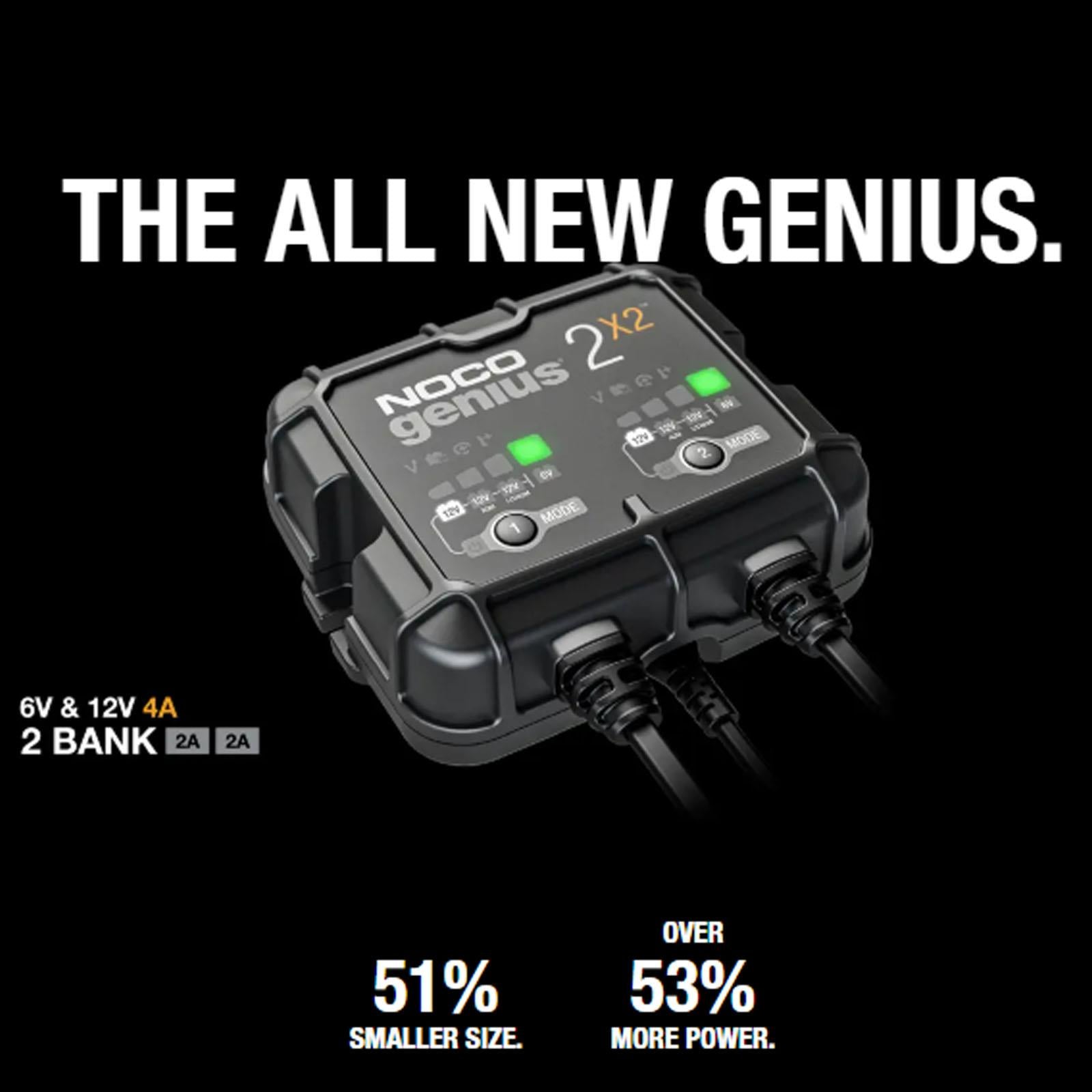 NOCO GENIUS2X2 - 4A 2 Bank Smart Battery Charger 6V 12V Lithium AGM Gel