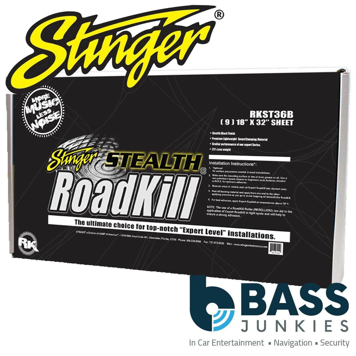 Stinger RKST36B ROADKILL BLACK STEALTH BULK PACK - Car Sound Deadening Mat Material 9 Sheets (18 x 32") Covering 36sqft Approx